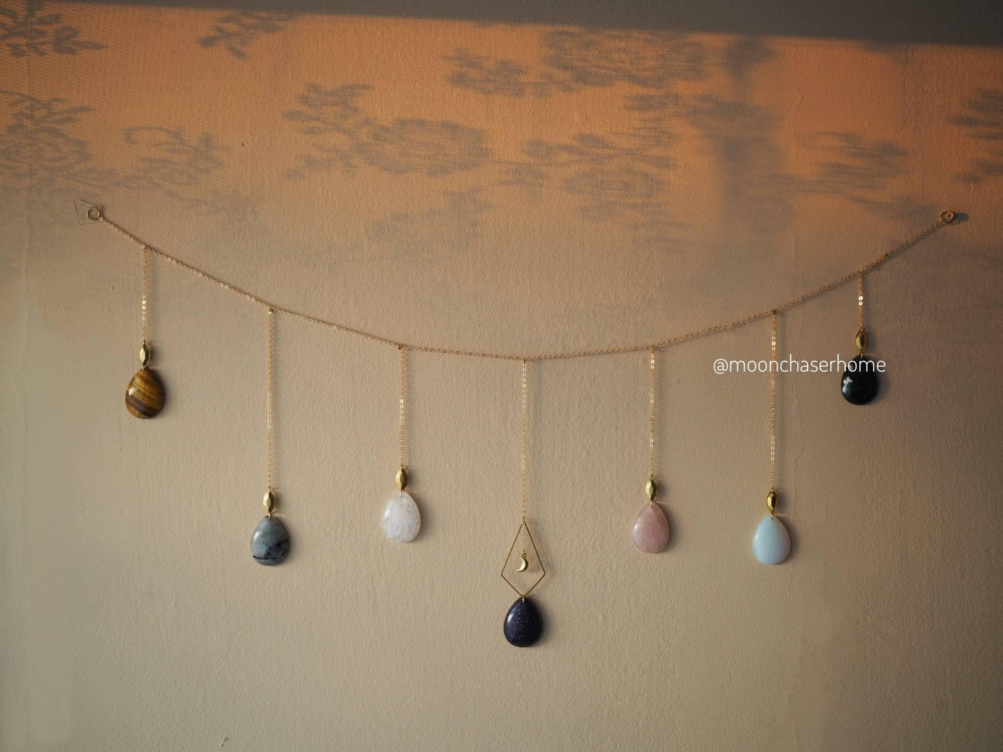Yara crystal garland, wall hanging - moon wall decor- boho home decor- house jewelry-crystal- birthday gift-crystal grid-witchy home decor