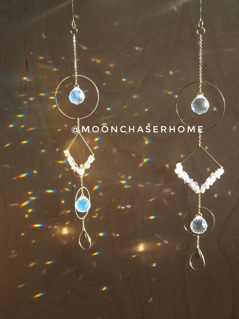 Anise crystal suncatcher with natural crystals, rainbow prism, light diffuser, boho home decoration,gift for woman, amethyst, rose quartz