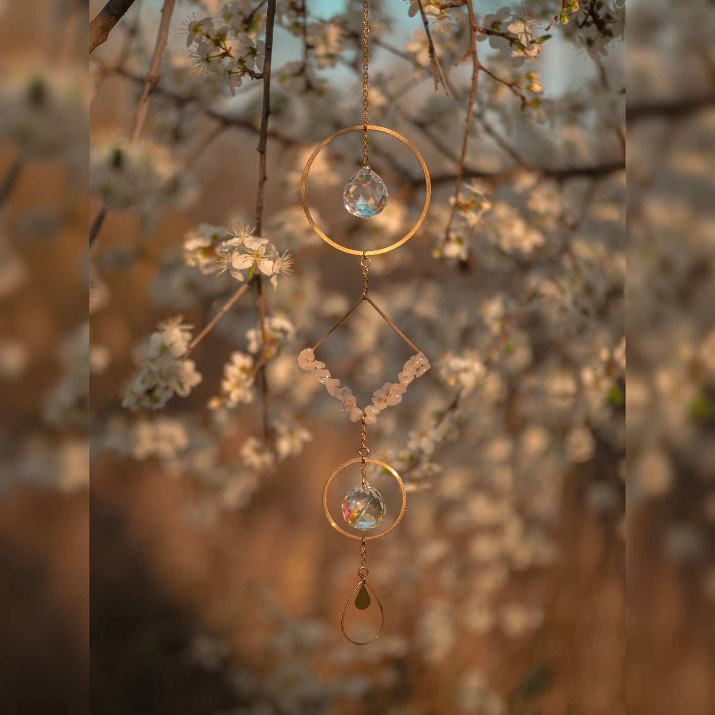 Anise crystal suncatcher with natural crystals, rainbow prism, light diffuser, boho home decoration,gift for woman, amethyst, rose quartz