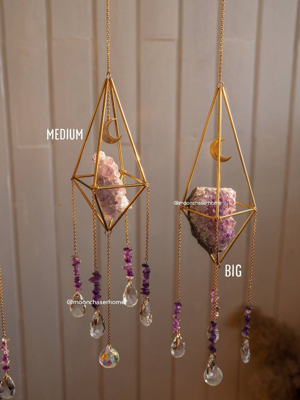 Luna&Amethyst druzy crystal sun catcher with moon, rainbow prism, housewarming gifts, rainbow maker, geometric sun catcher, air plant holder