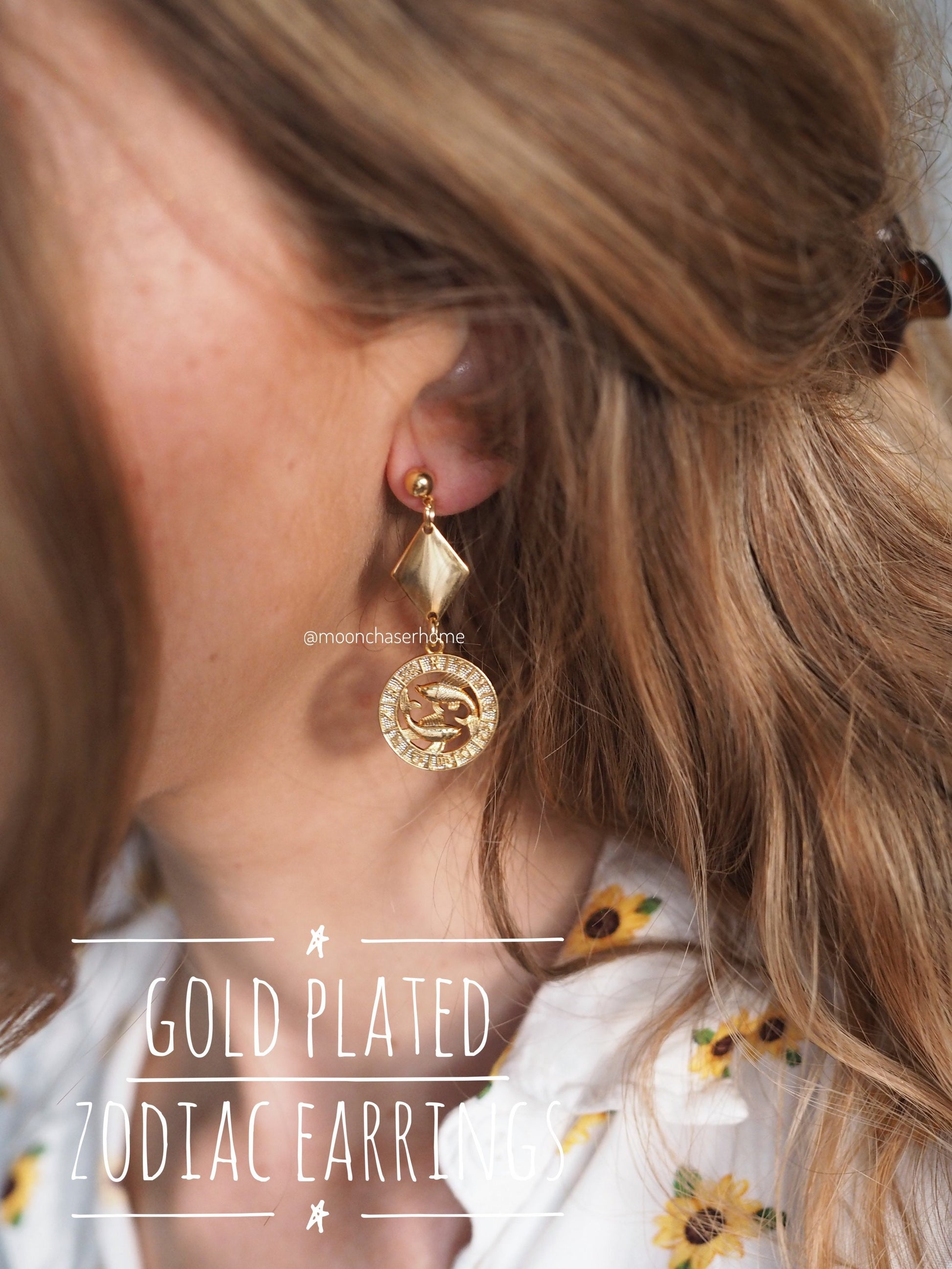 Zodiac earrings -Birthday gift-18K Gold Plated earrings,horoscope earrings, boheman jewelry,gift for woman,gift for her, gold jewelry