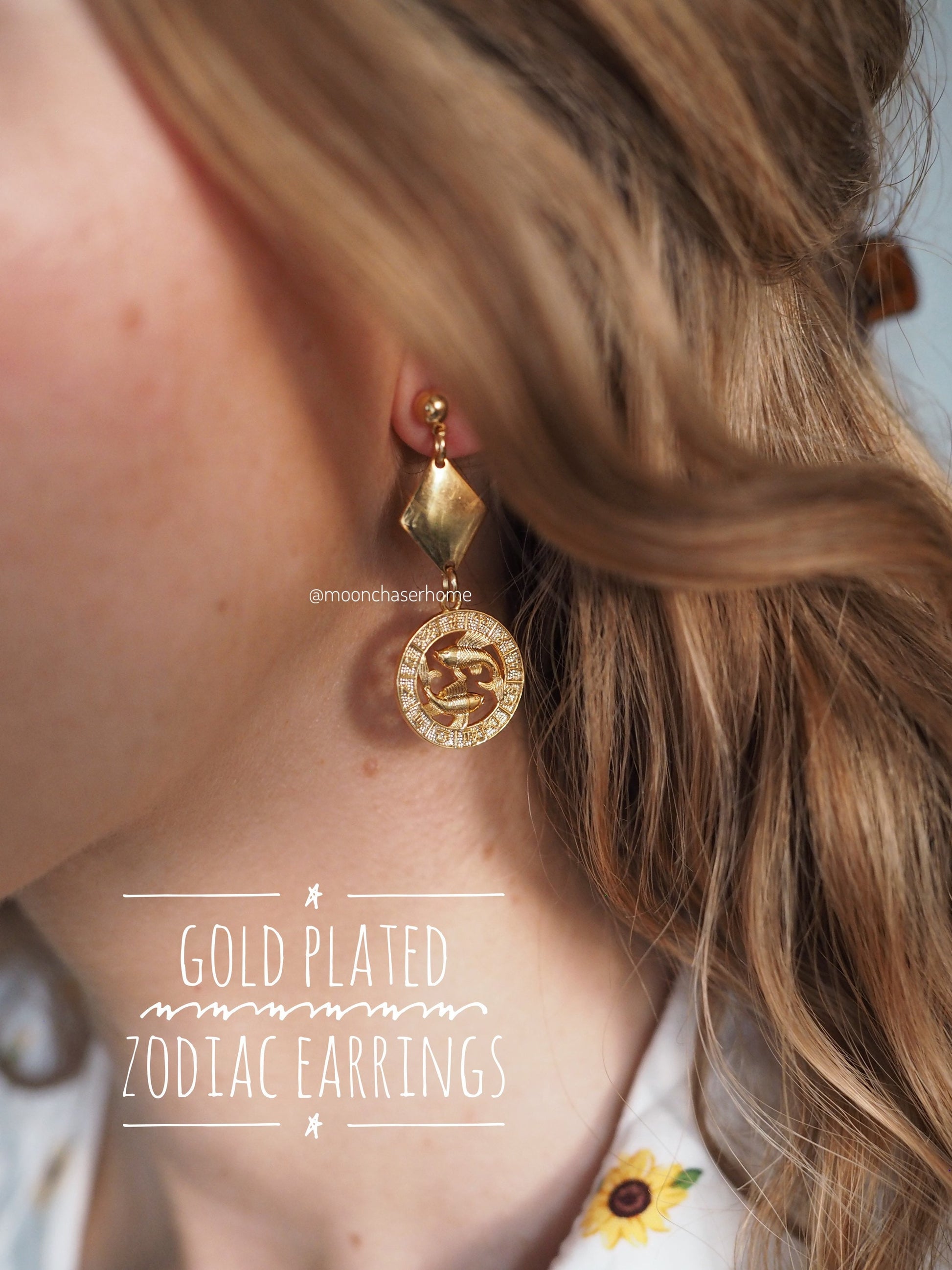 Zodiac earrings -Birthday gift-18K Gold Plated earrings,horoscope earrings, boheman jewelry,gift for woman,gift for her, gold jewelry