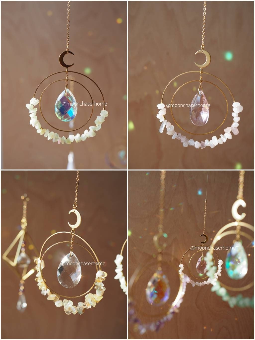 Aziza suncatcher+ gemstones- 18K real GOLD PLATED moon car charm, birthday gift, gift for her, sun catcher