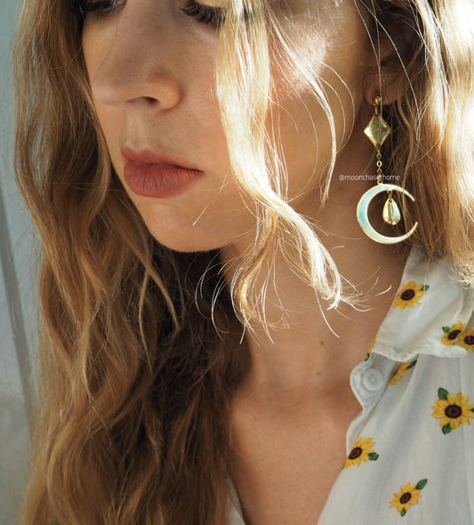 18K Gold Plated moon earring , boho earring, long earrings, boheman jewelry,Birthday gift,gift for woman, celestial earring, moon jewelry