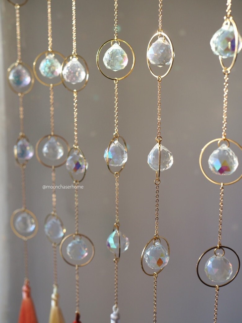 Semira crystal long 24K GOLD PLATED sun catcher, rainbow prism, home decoration, Birthday gift, Housewarming gift