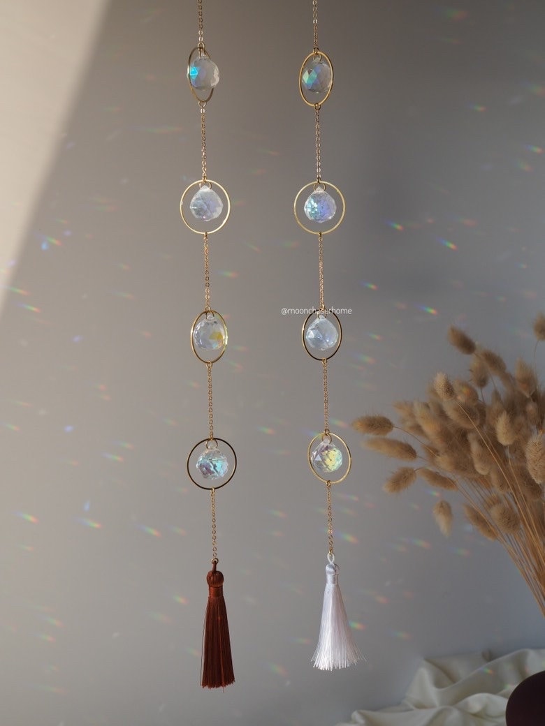Semira crystal long 24K GOLD PLATED sun catcher, rainbow prism, home decoration, Birthday gift, Housewarming gift