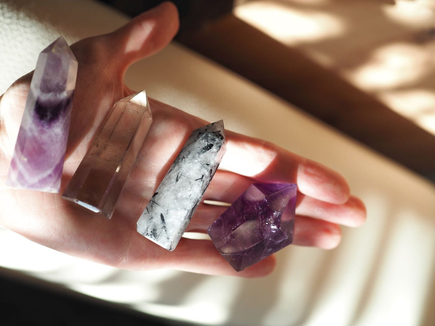 Leela long crystal sun catcher with moon pendant, rainbow prism, light maker, rainbow maker, geometric sun catcher