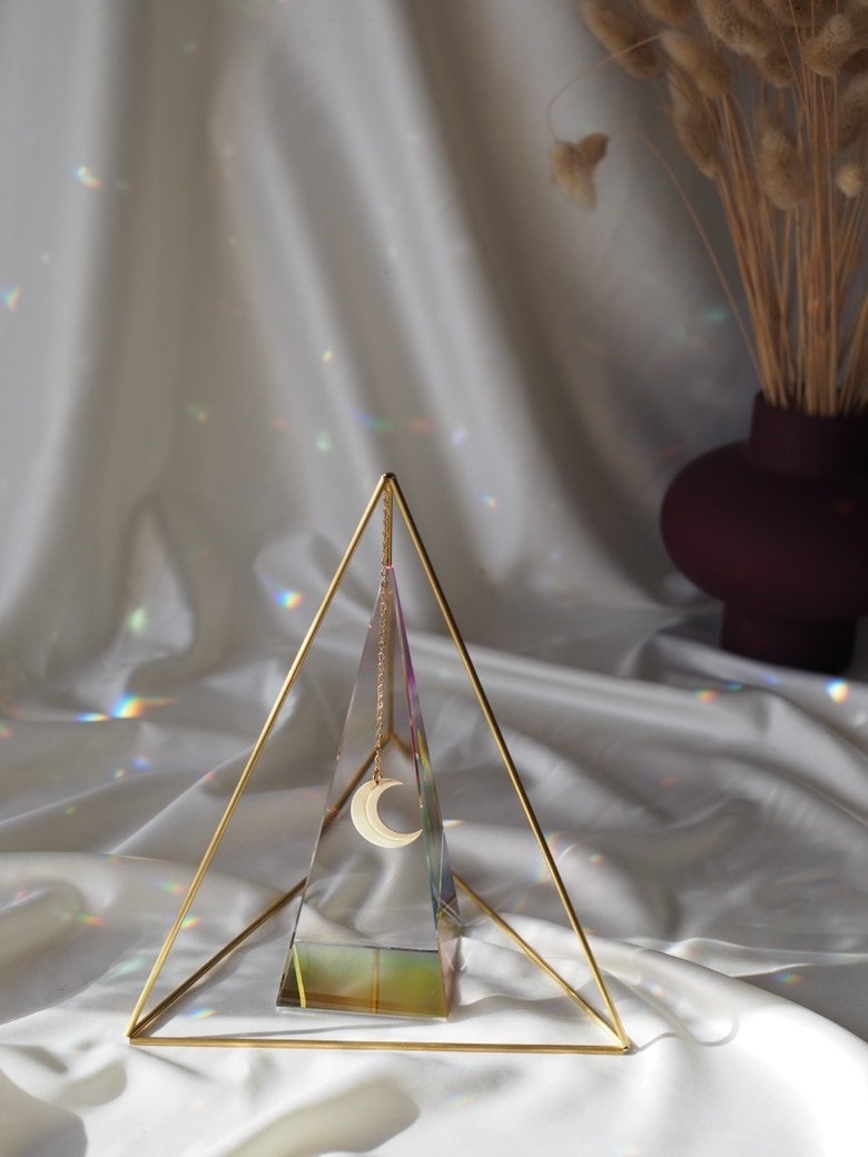 Big glass triangle rainbow prism, desk decor, geometric decor, suncatcher, office decor, light diffuser,home decoration, Christmas gift idea