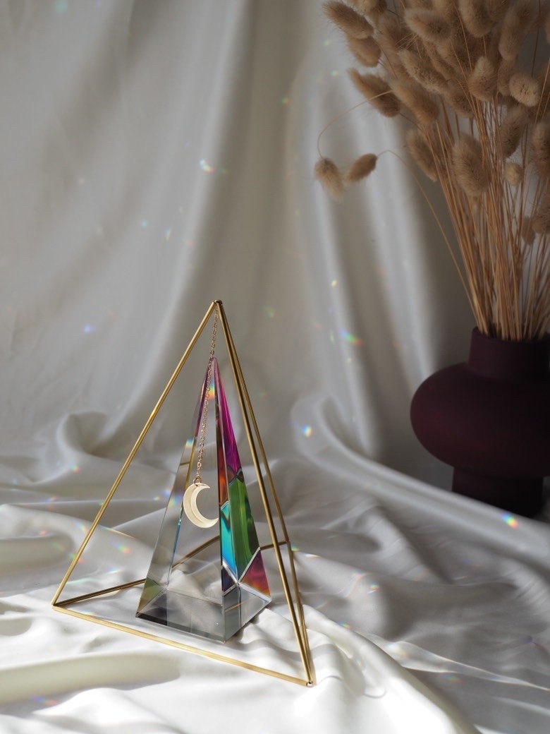 Big glass triangle rainbow prism, desk decor, geometric decor, suncatcher, office decor, light diffuser,home decoration, Christmas gift idea