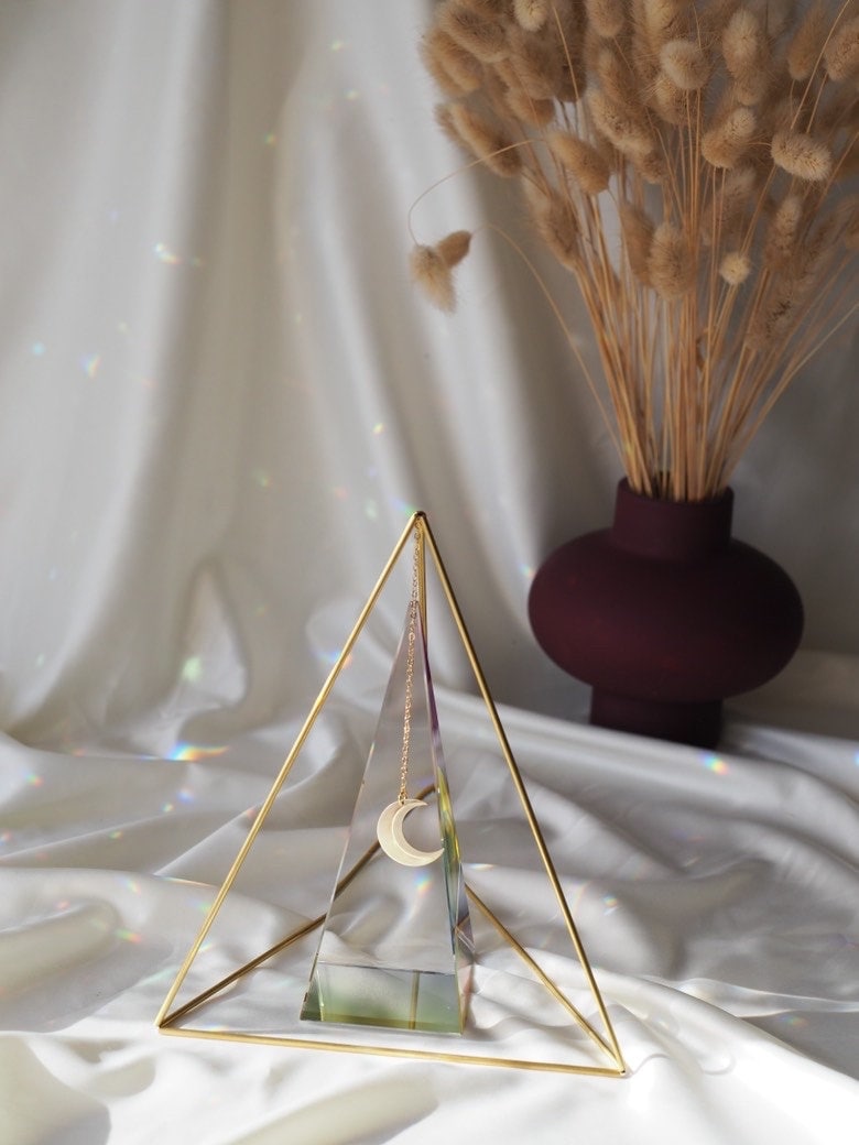 Big glass triangle rainbow prism, desk decor, geometric decor, suncatcher, office decor, light diffuser,home decoration, Christmas gift idea