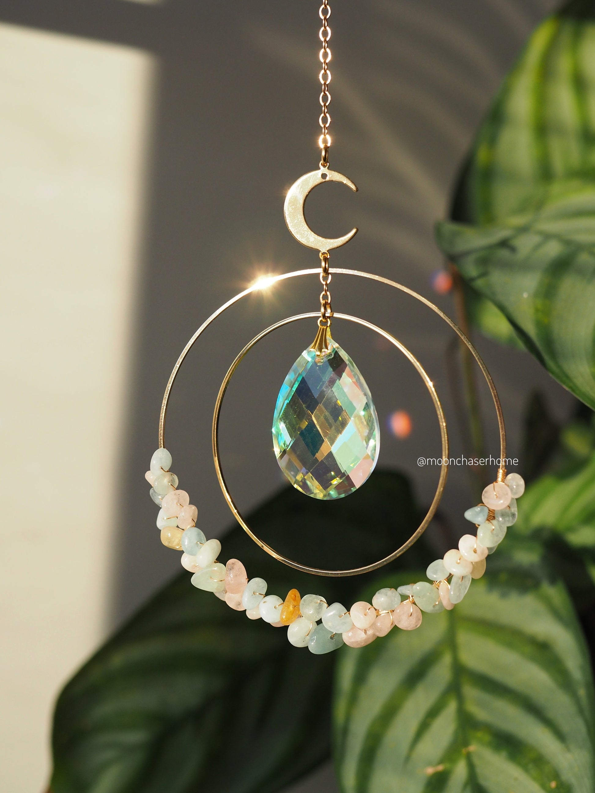 Aziza suncatcher+ gemstones- 18K real GOLD PLATED moon car charm, birthday gift, gift for her, sun catcher
