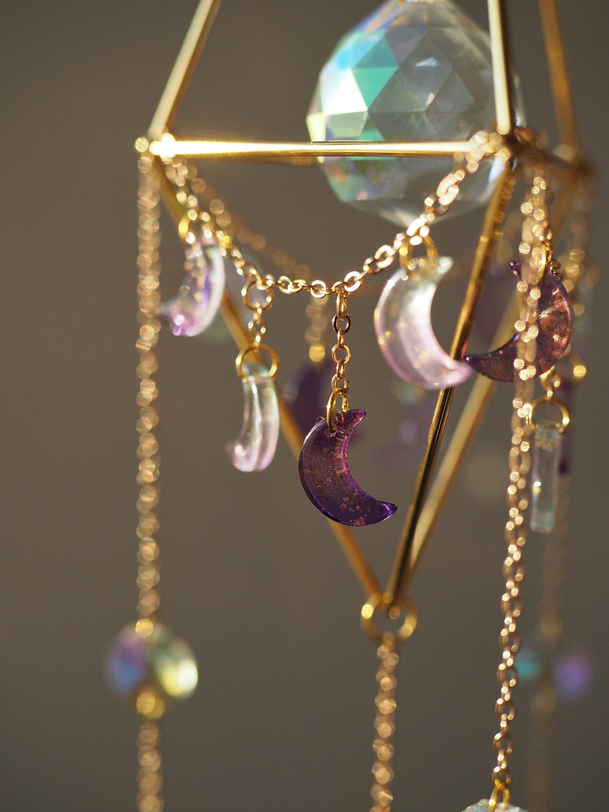 Araaya moon suncatcher with big glass prism, crystal sun catcher, rainbow prism, gift idea for woman, birthday gift