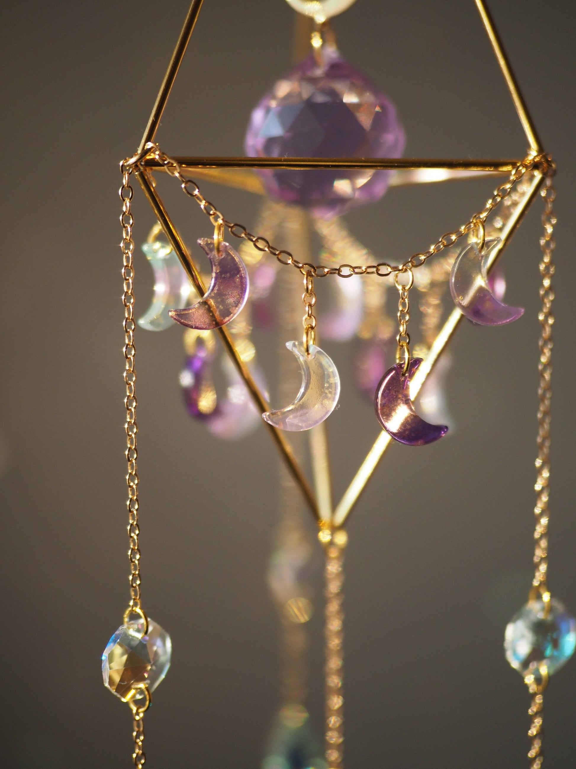 Araaya moon suncatcher with big glass prism, crystal sun catcher, rainbow prism, gift idea for woman, birthday gift
