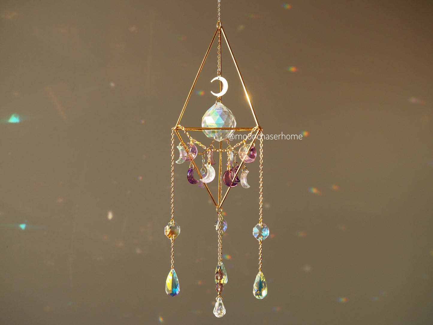 Araaya moon suncatcher with big glass prism, crystal sun catcher, rainbow prism, gift idea for woman, birthday gift