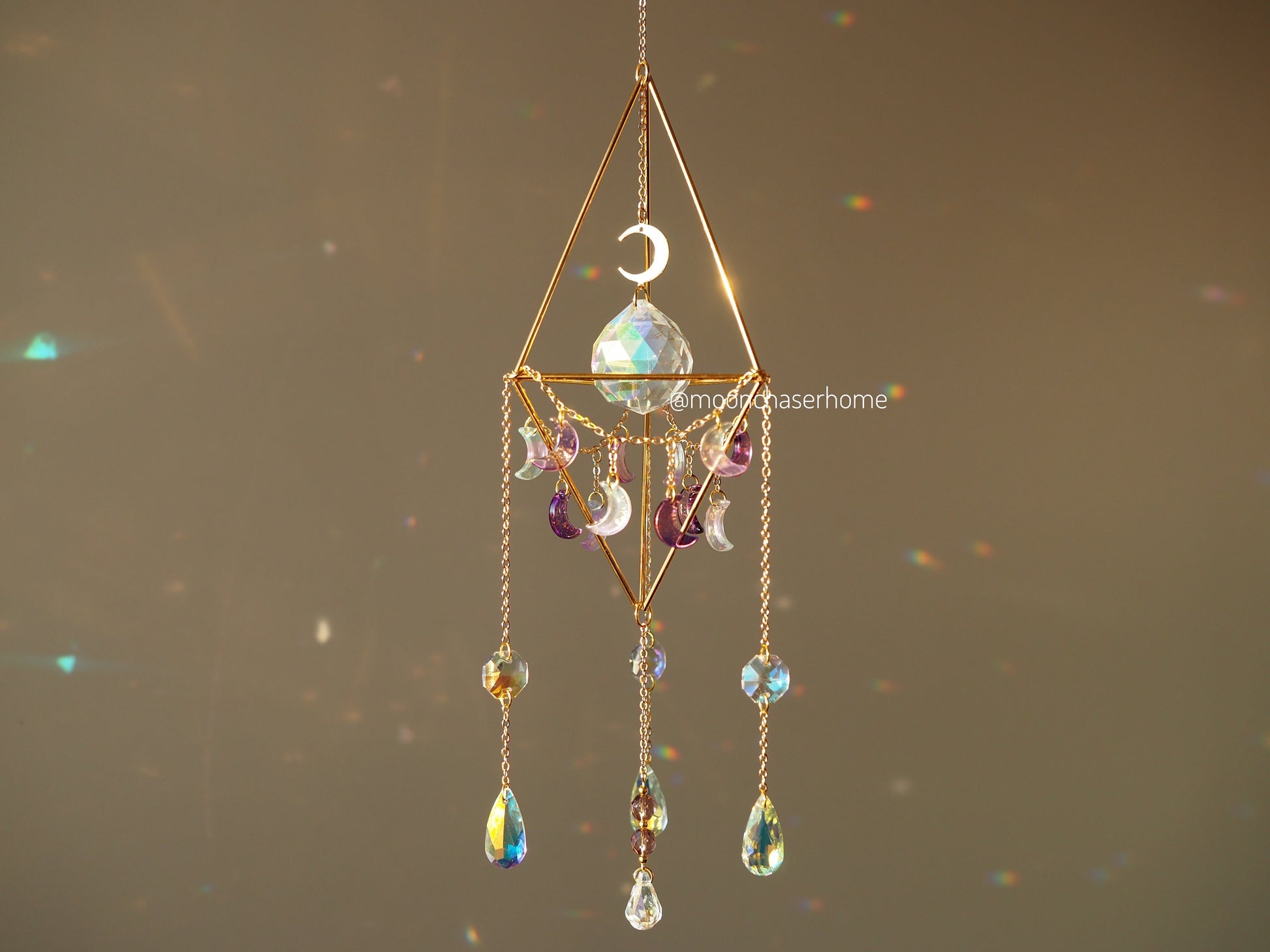 Araaya moon suncatcher with big glass prism, crystal sun catcher, rainbow prism, gift idea for woman, birthday gift