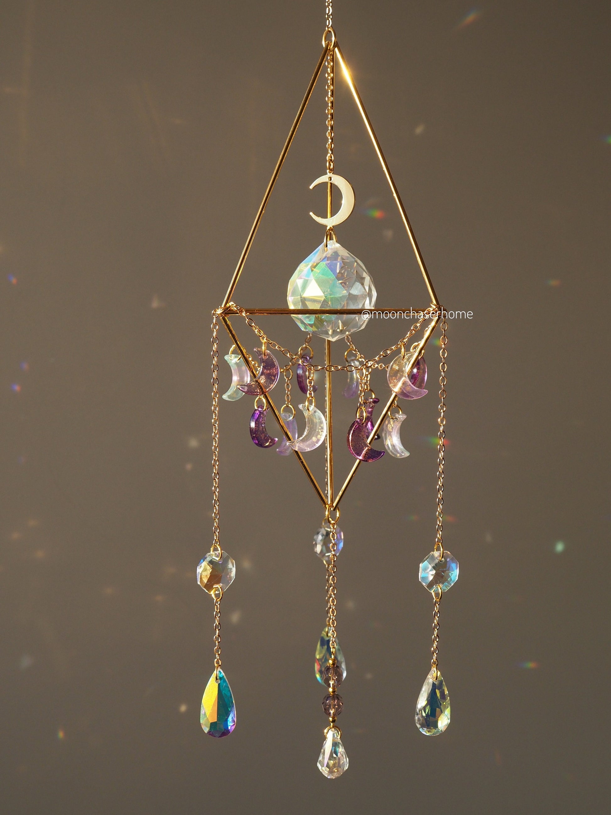 Araaya moon suncatcher with big glass prism, crystal sun catcher, rainbow prism, gift idea for woman, birthday gift