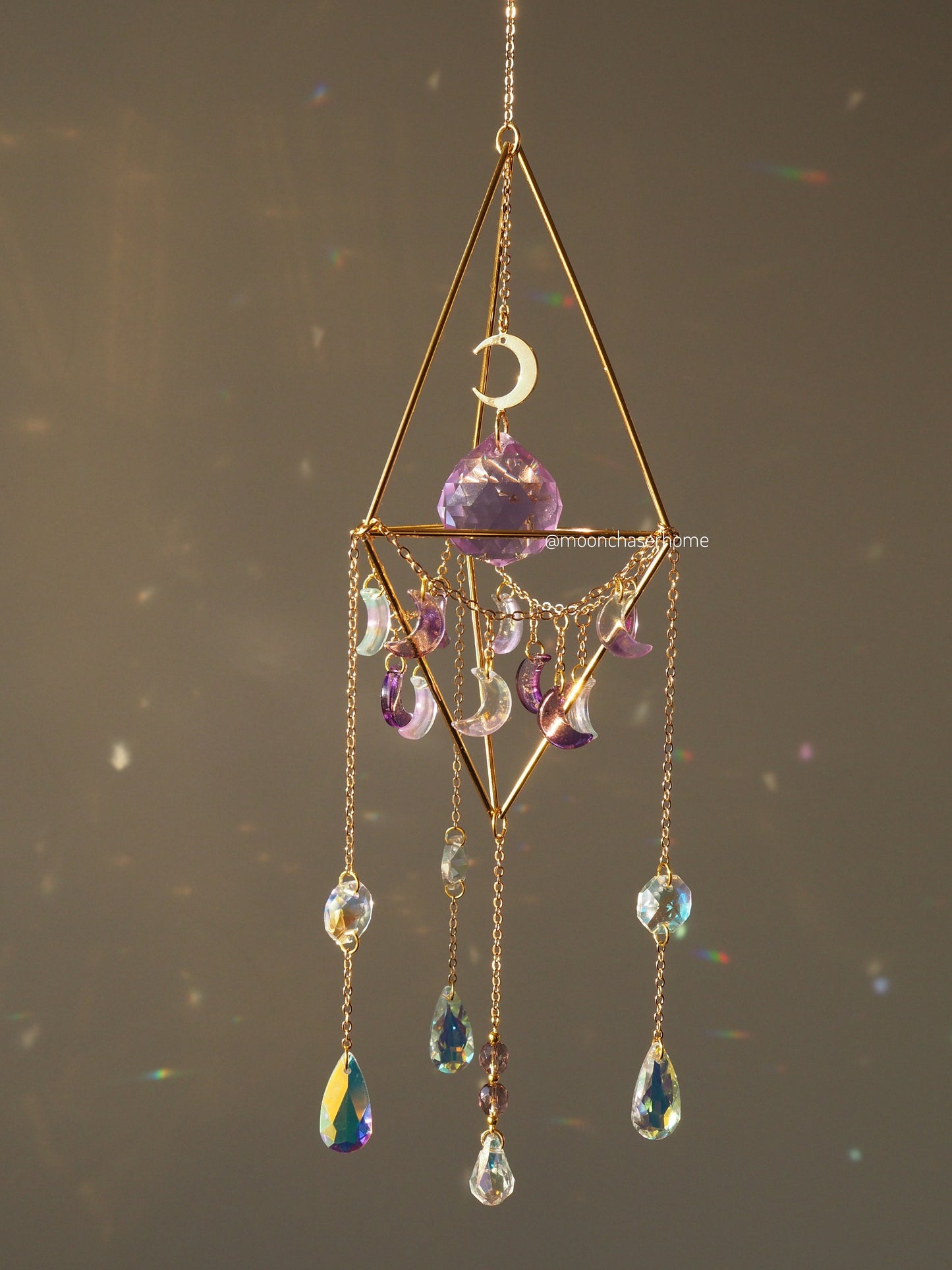 Araaya moon suncatcher with big glass prism, crystal sun catcher, rainbow prism, gift idea for woman, birthday gift