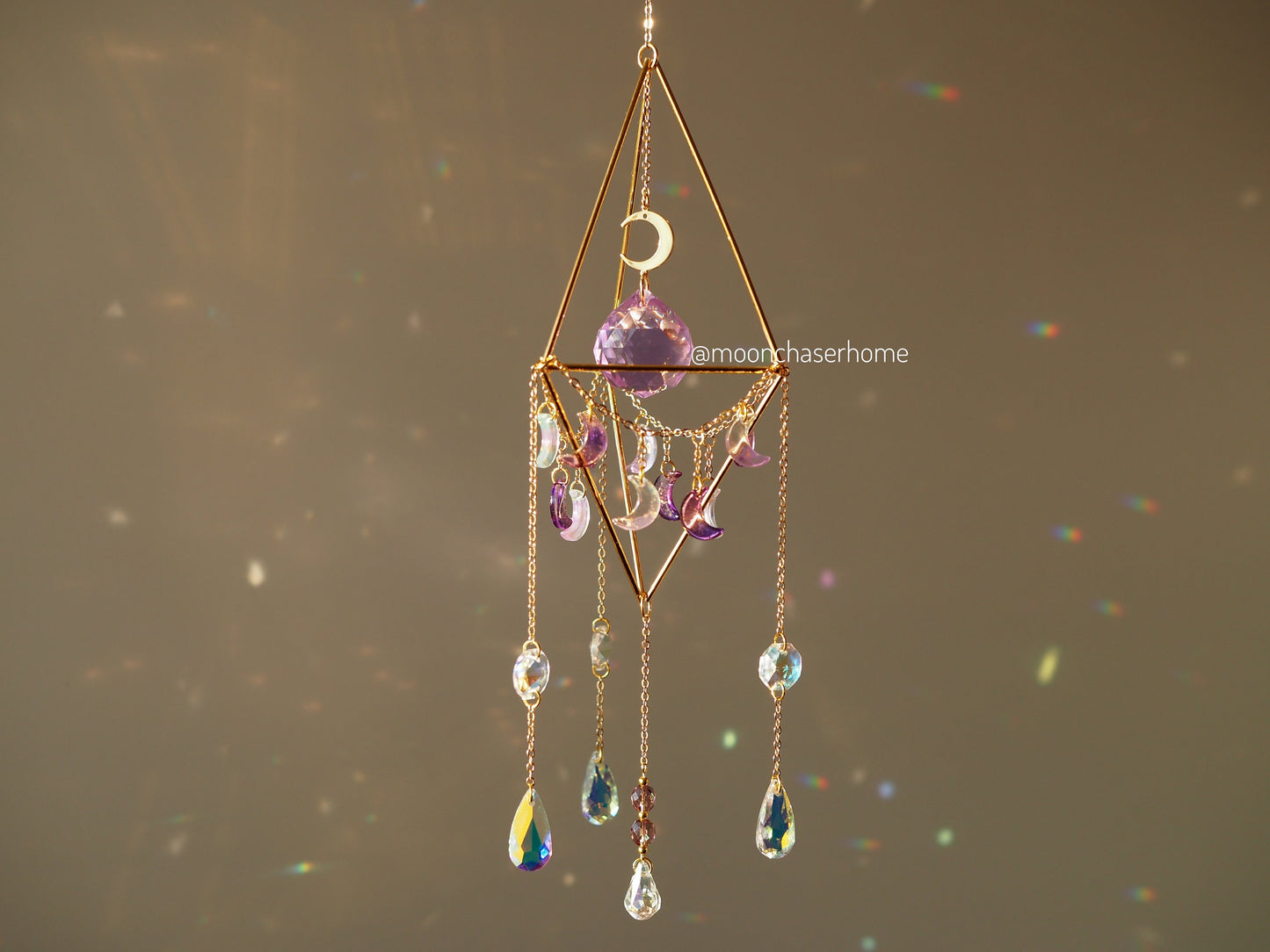 Araaya moon suncatcher with big glass prism, crystal sun catcher, rainbow prism, gift idea for woman, birthday gift