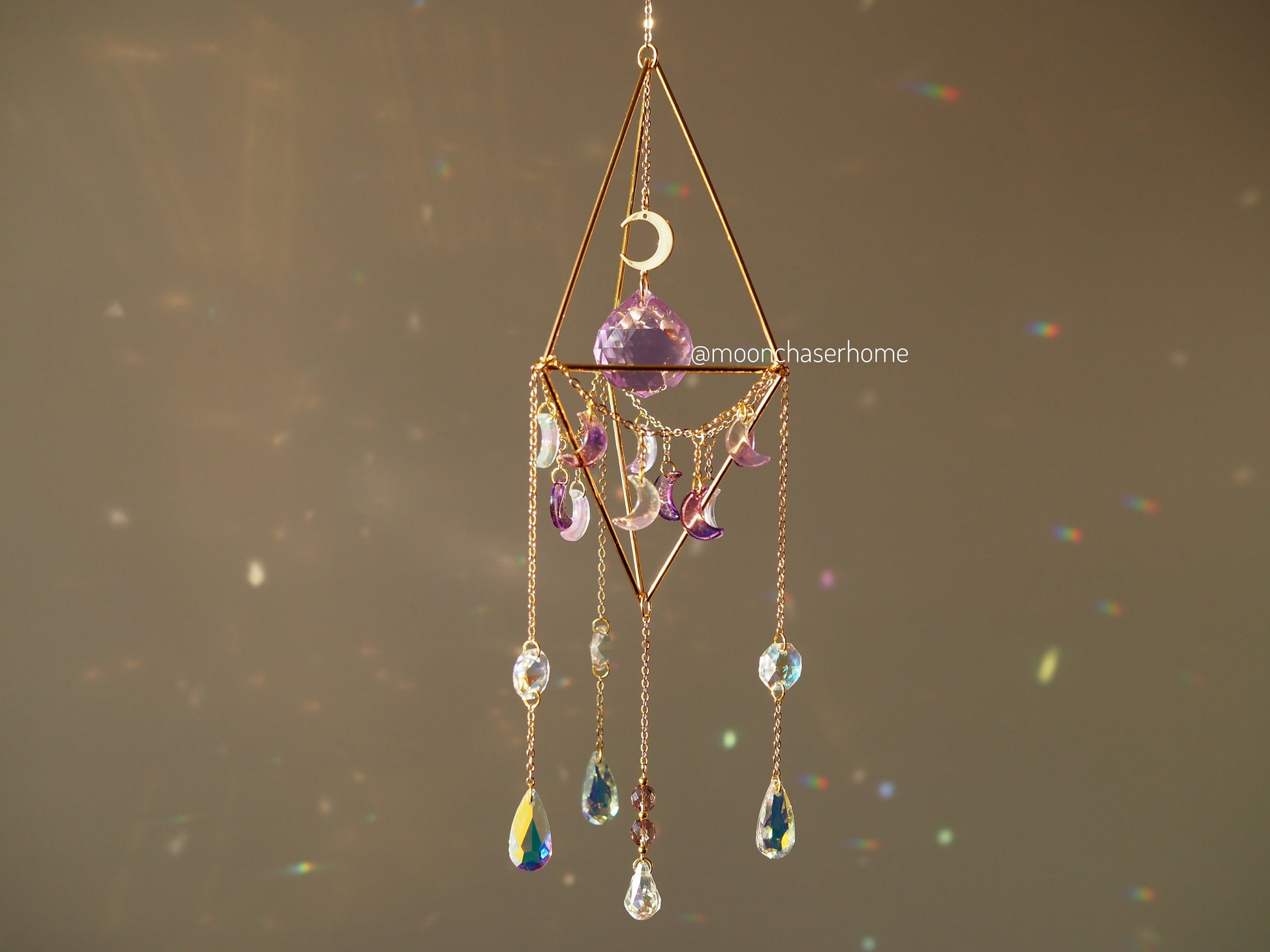 Araaya moon suncatcher with big glass prism, crystal sun catcher, rainbow prism, gift idea for woman, birthday gift