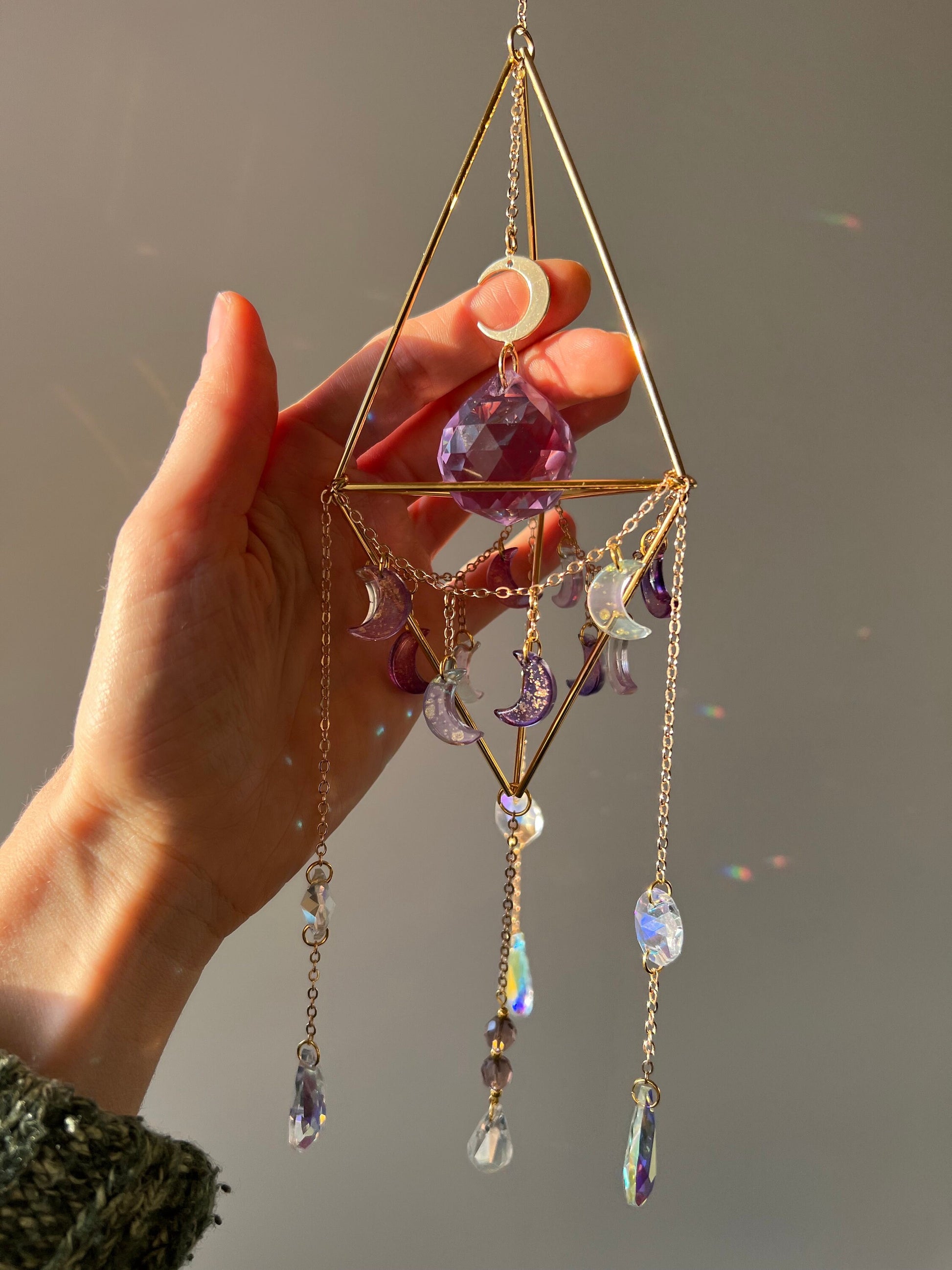 Araaya moon suncatcher with big glass prism, crystal sun catcher, rainbow prism, gift idea for woman, birthday gift