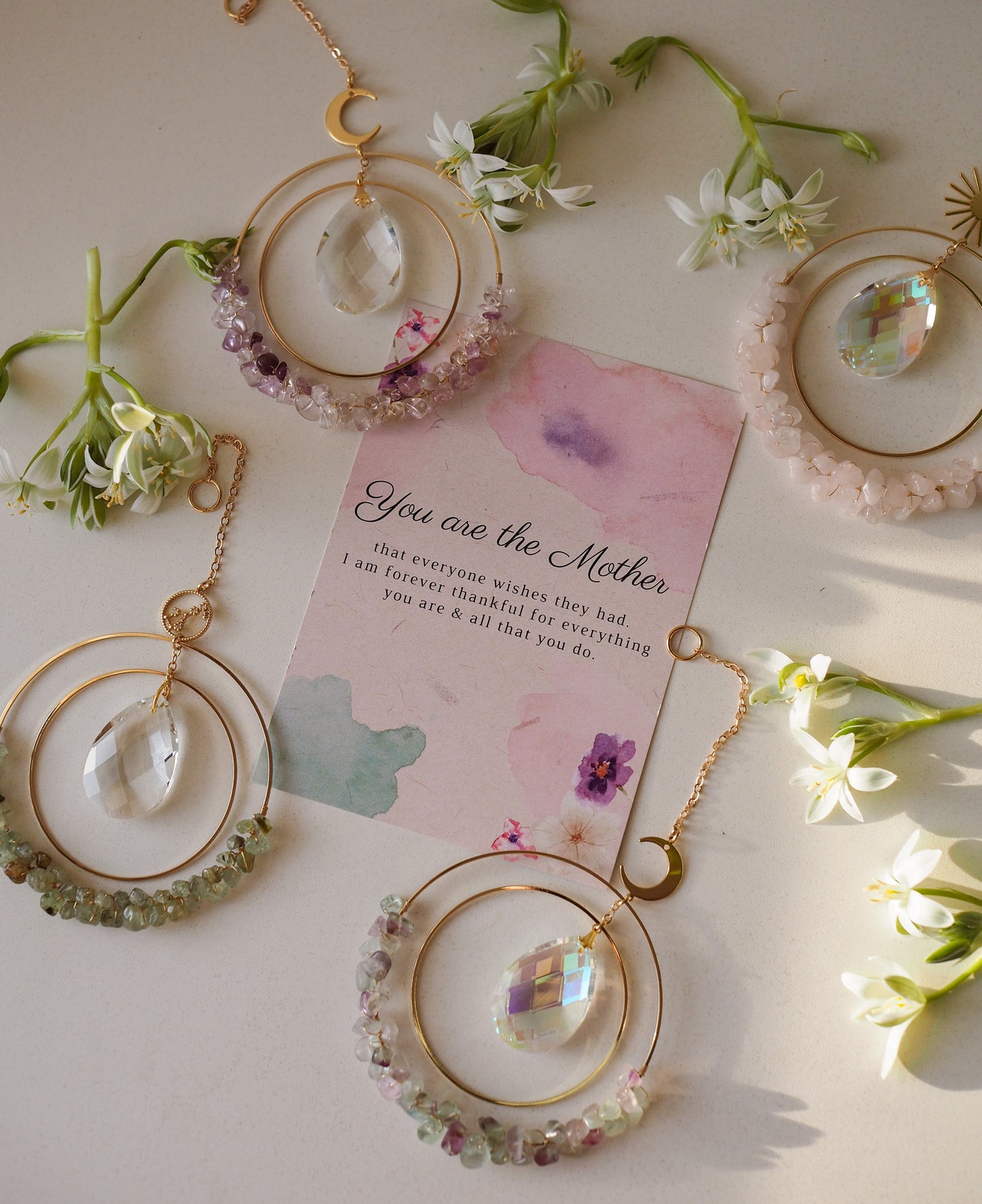 Mother's day personalized gift 18k gold plated suncather and gift card for Mom uique gift for Mothers