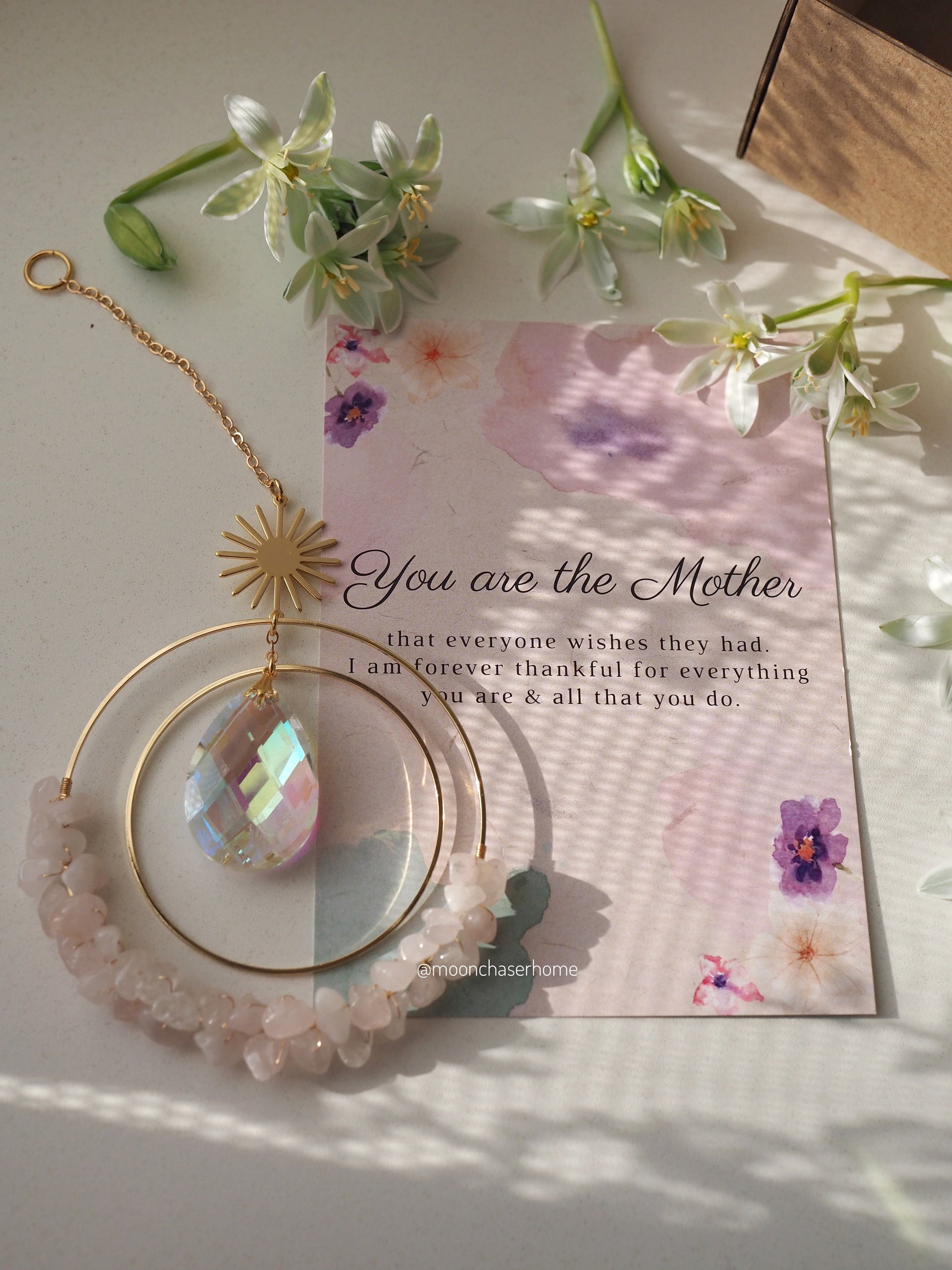 Mother's day personalized gift 18k gold plated suncather and gift card for Mom uique gift for Mothers