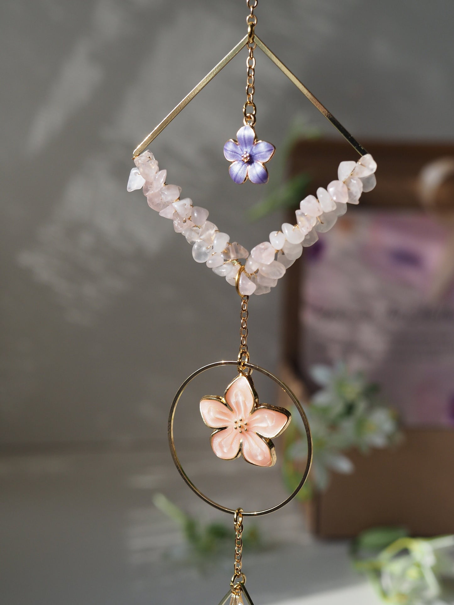 Mother's day personalized gift 18k gold plated suncather with flower pendants and gift card for Mom uique gift for Mothers
