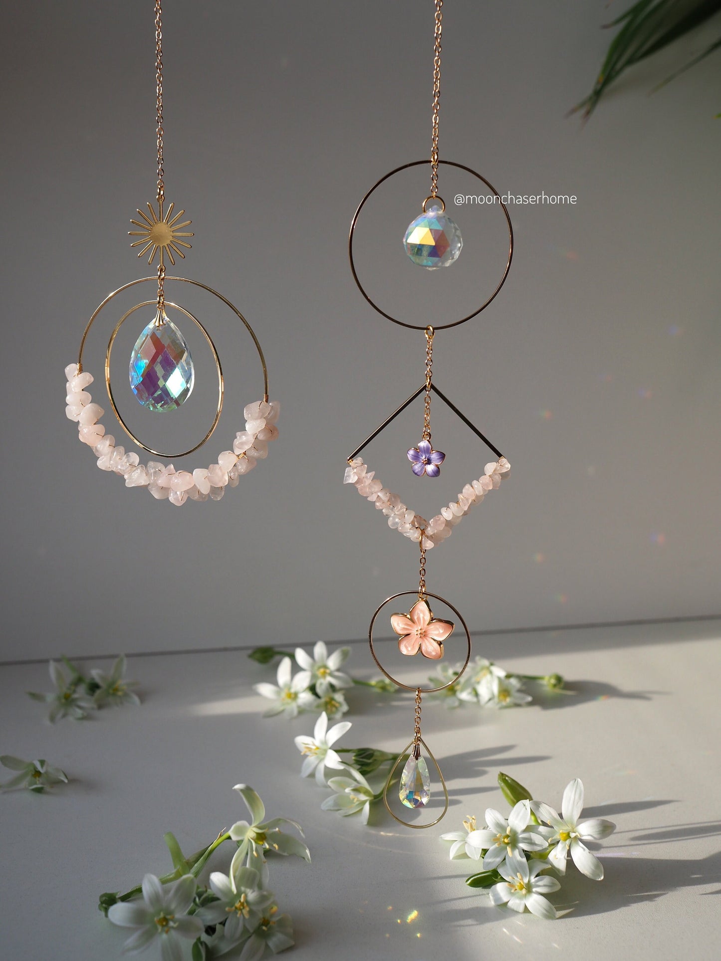 Mother's day personalized gift 18k gold plated suncather with flower pendants and gift card for Mom uique gift for Mothers