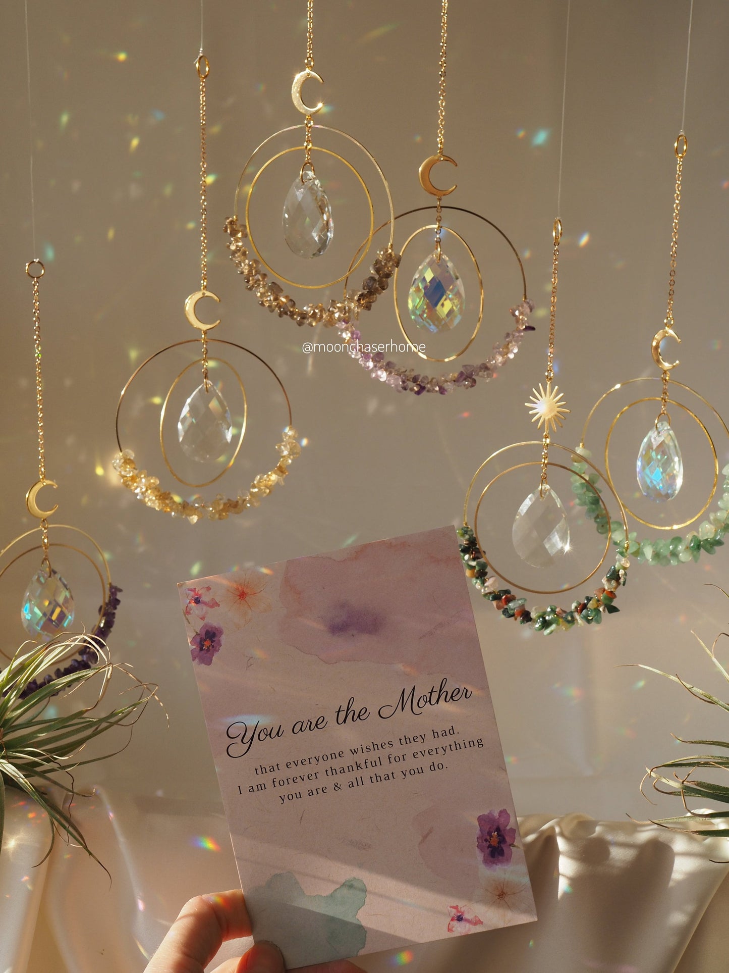 Mother's day personalized gift 18k gold plated suncather and gift card for Mom uique gift for Mothers