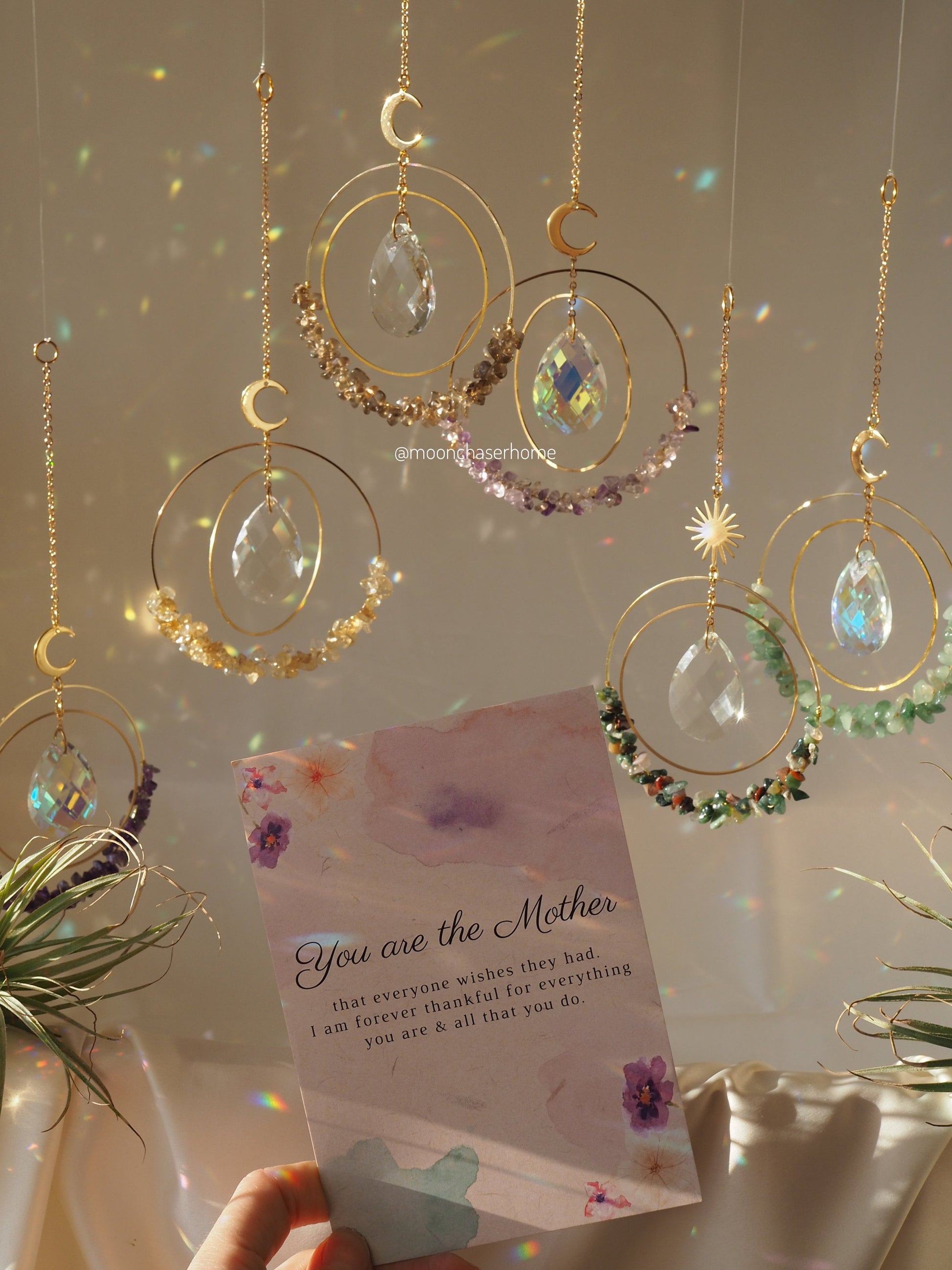 Mother's day personalized gift 18k gold plated suncather and gift card for Mom uique gift for Mothers