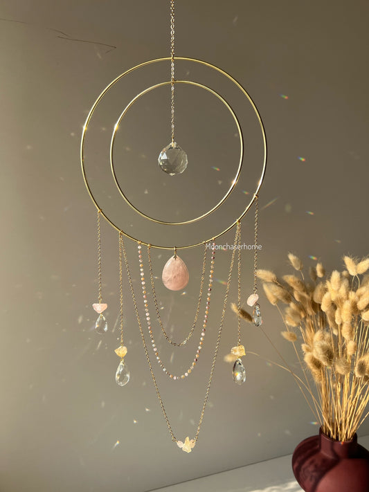 Nova rose quartz + citrine suncatcher 19cm/7,4″ gold circle big suncatcher