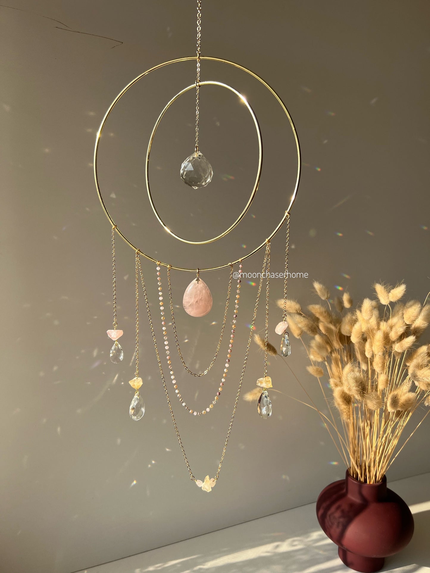 Nova rose quartz + citrine suncatcher 19cm/7,4″ gold circle big suncatcher