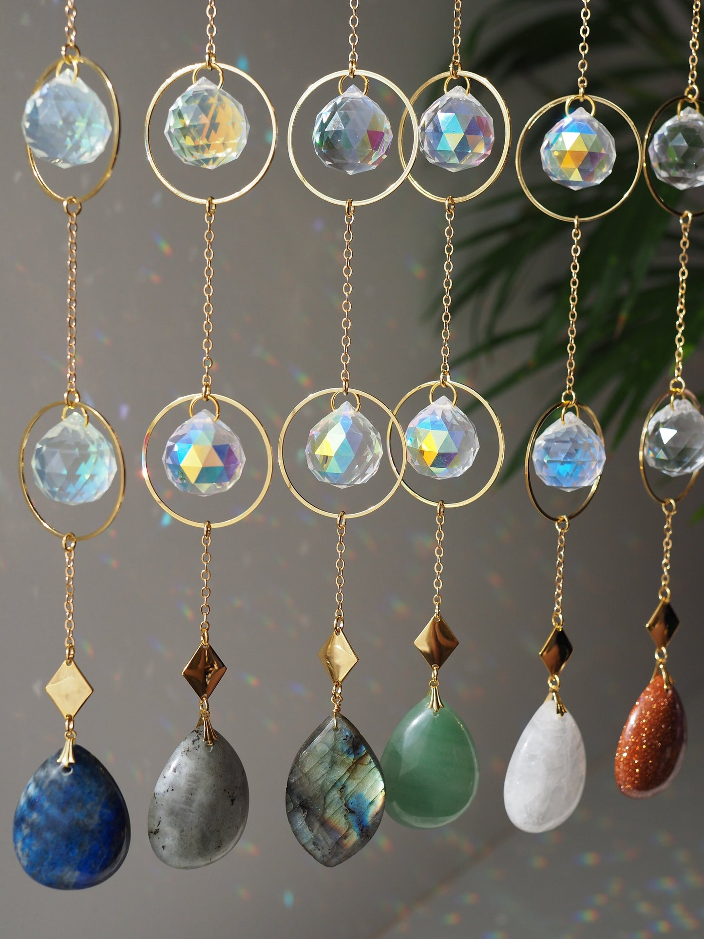 Kofun suncatcher, natural crytsal and aurora borealis crystals, Birthday gift, rainbow prism, gift for her, home decor, housewarming gifts