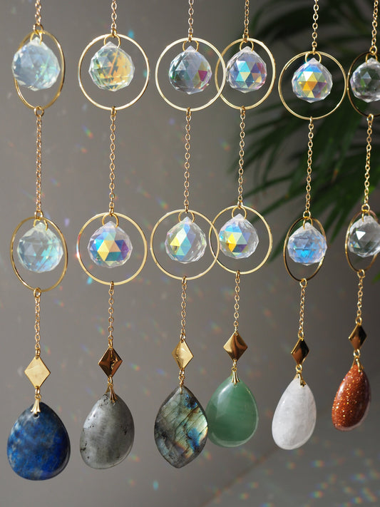 Kofun suncatcher, natural crytsal and aurora borealis crystals, Birthday gift, rainbow prism, gift for her, home decor, housewarming gifts