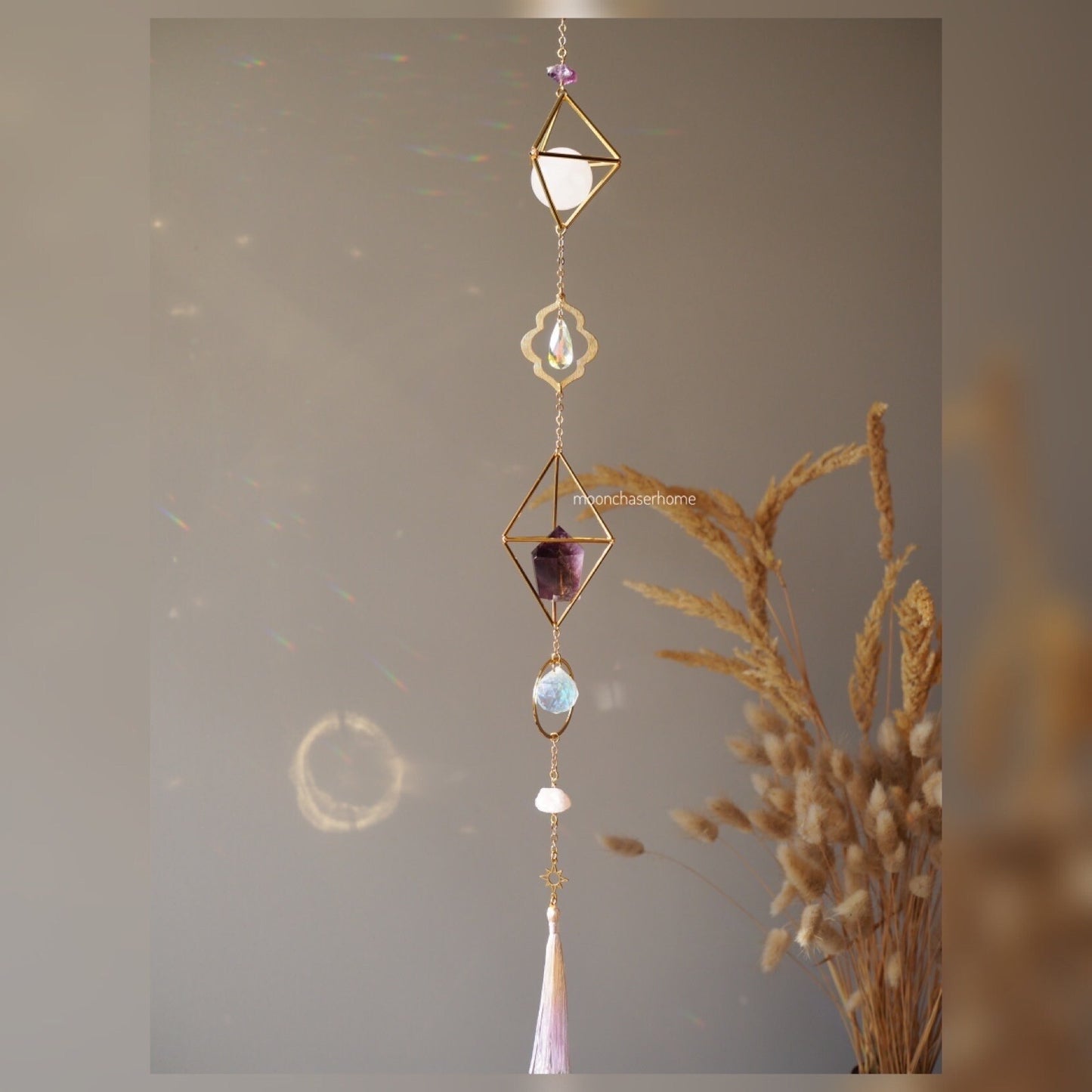 Suncatcher for window decor crystal -Shakti- amethyst and rose quartz decor
