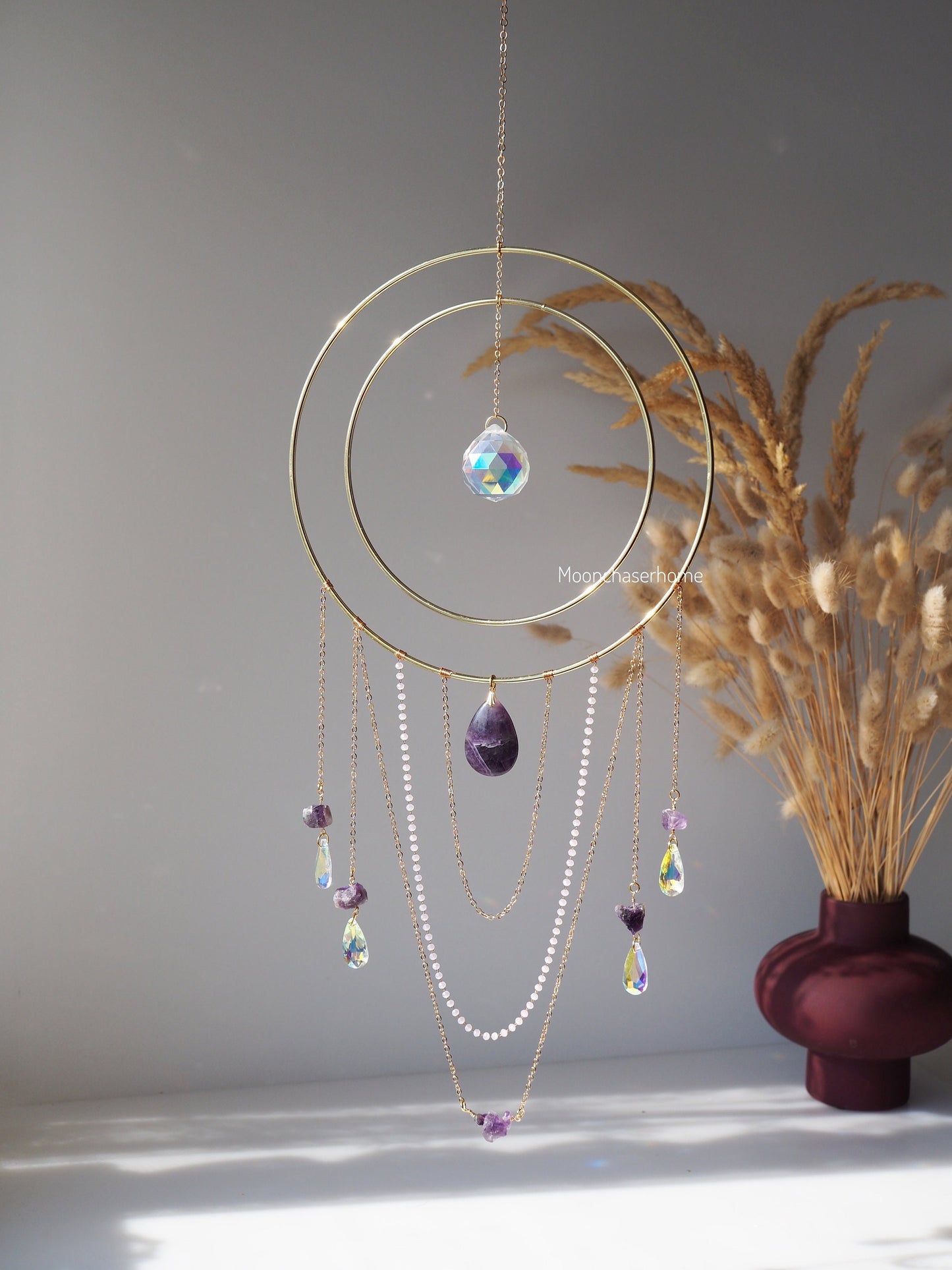 Nova AMETHYST crystal suncatcher 19cm/7,4″ gold circle big suncatcher