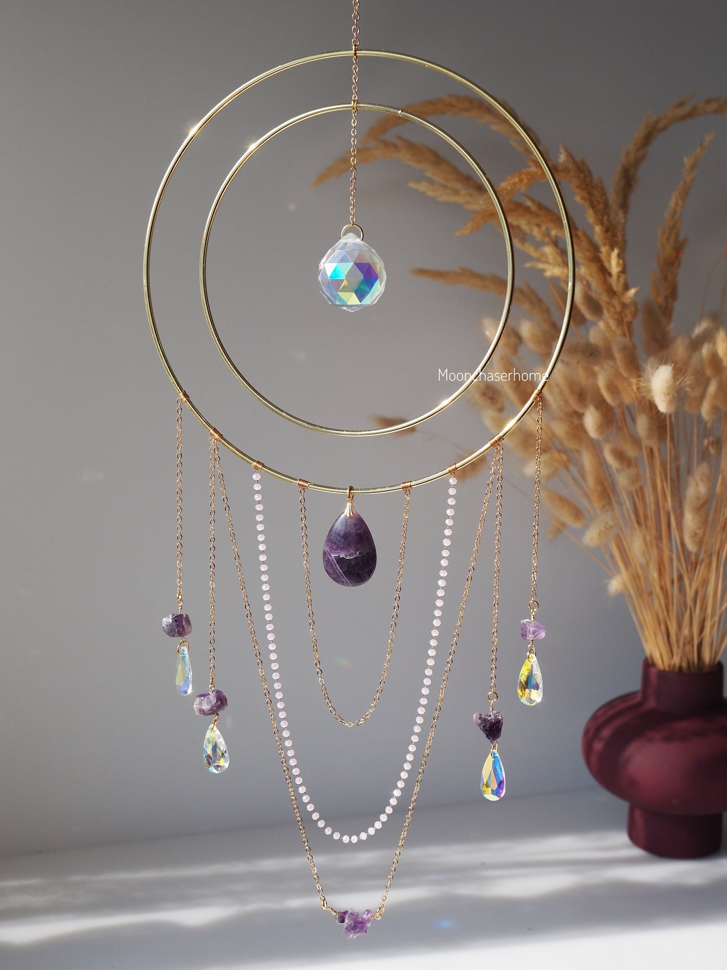 Nova AMETHYST crystal suncatcher 19cm/7,4″ gold circle big suncatcher