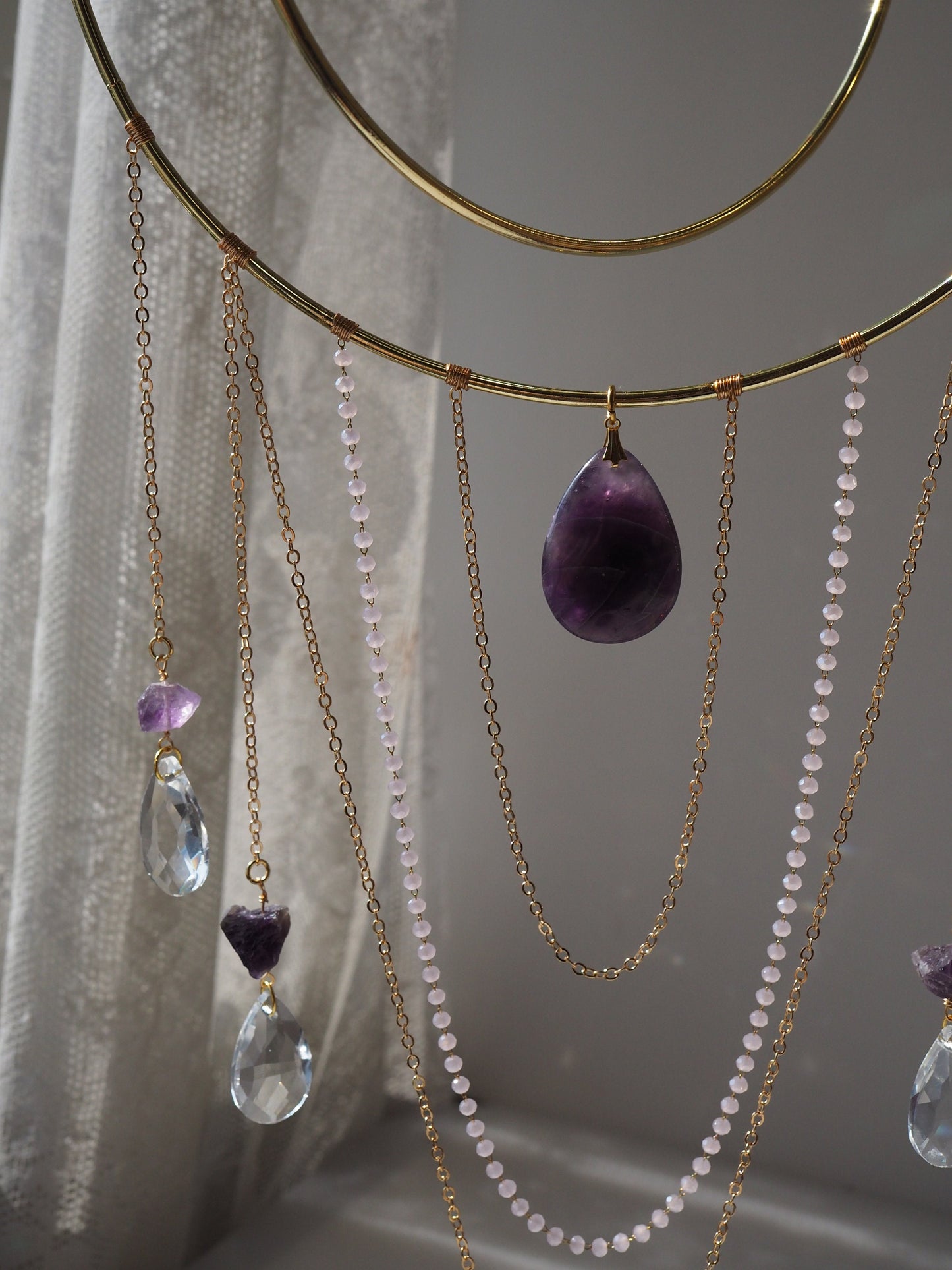 Nova AMETHYST crystal suncatcher 19cm/7,4″ gold circle big suncatcher