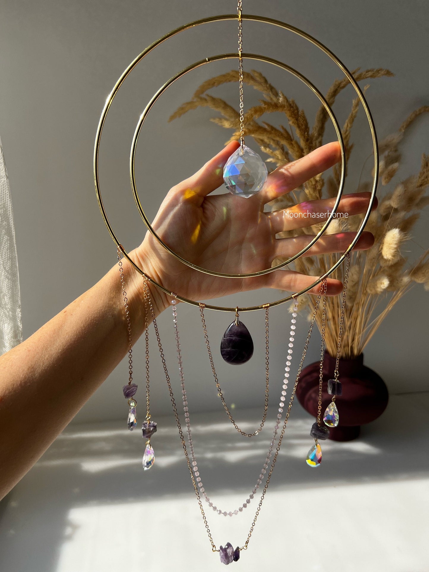 Nova AMETHYST crystal suncatcher 19cm/7,4″ gold circle big suncatcher