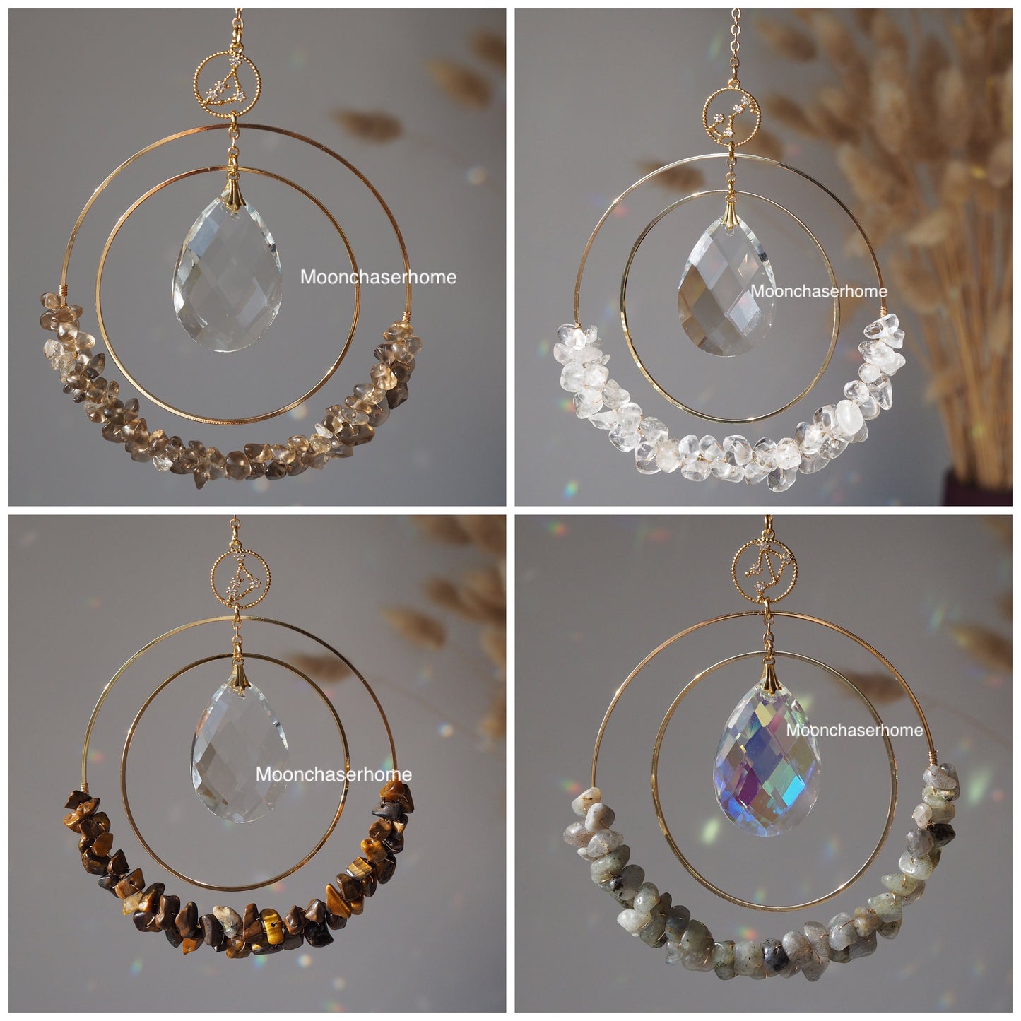Birthday gift Zodiac Suncatcher with birthstone, Aziza prism, car charm with gemstones, horoscope gift