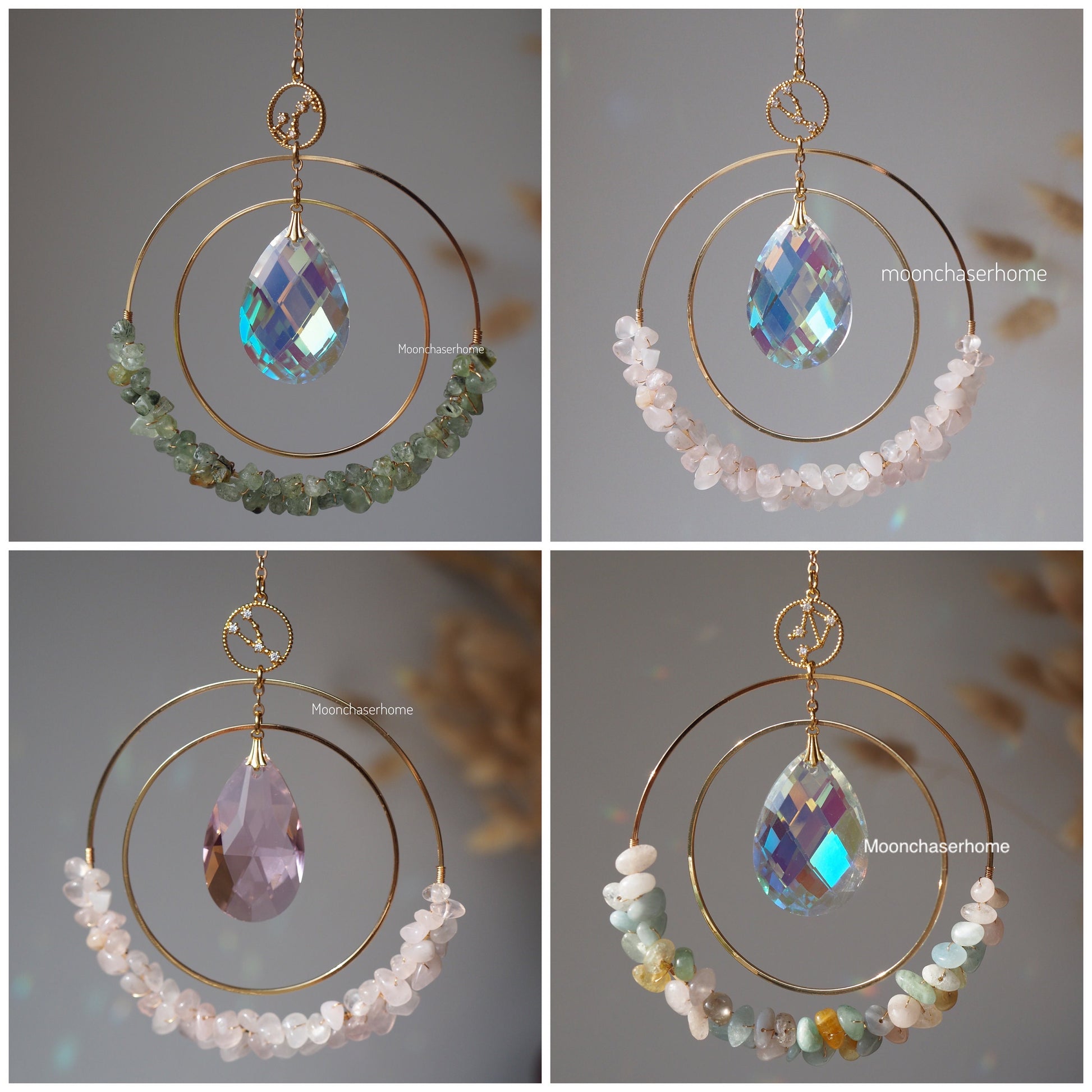 Birthday gift Zodiac Suncatcher with birthstone, Aziza prism, car charm with gemstones, horoscope gift
