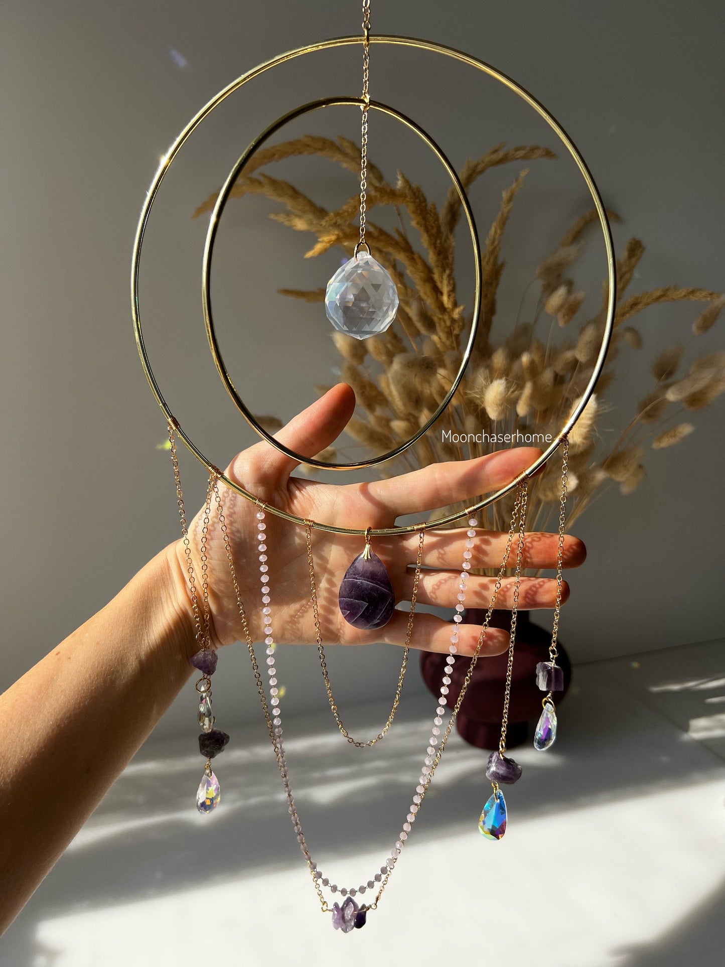 Nova AMETHYST crystal suncatcher 19cm/7,4″ gold circle big suncatcher