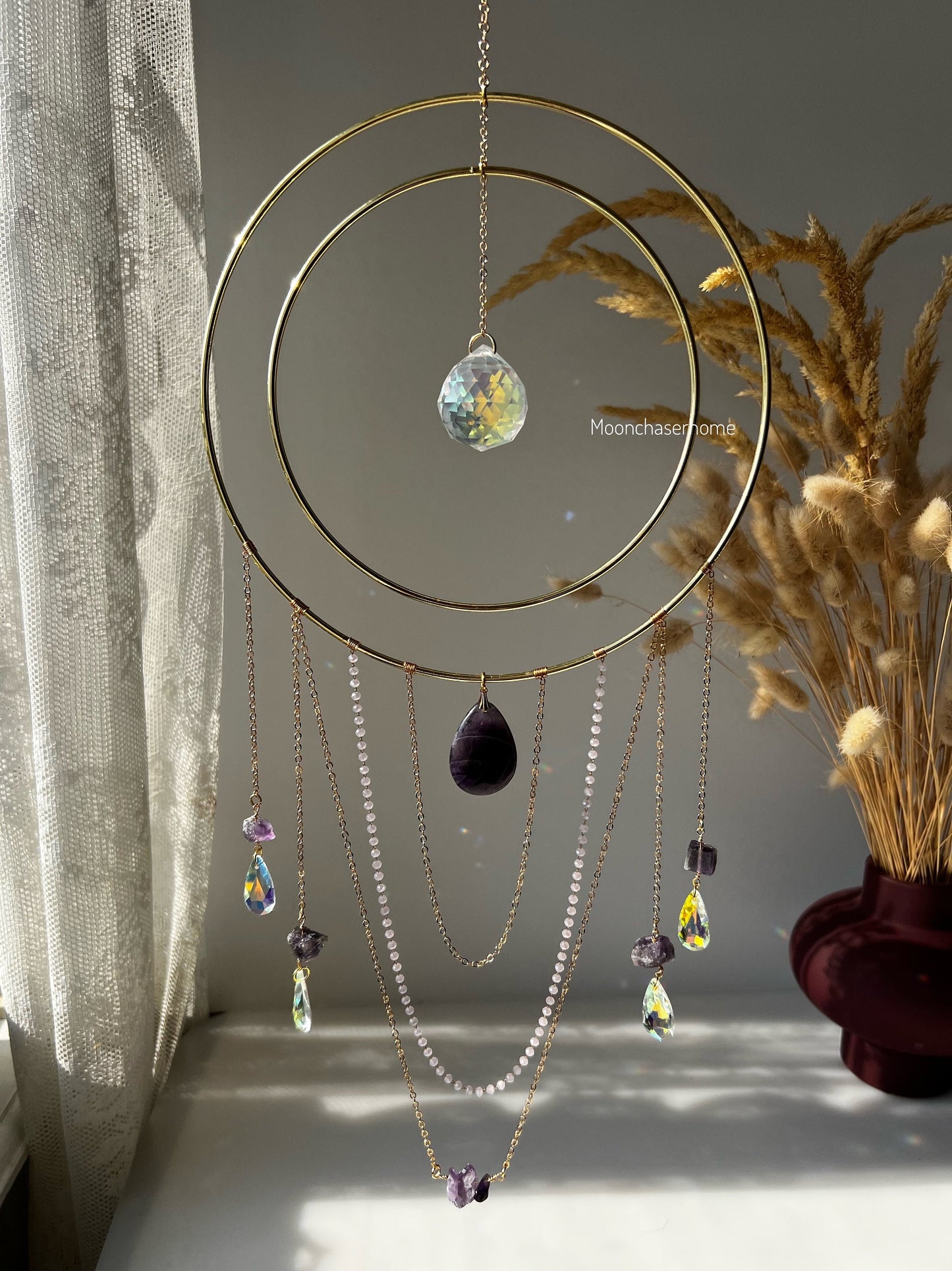 Nova AMETHYST crystal suncatcher 19cm/7,4″ gold circle big suncatcher