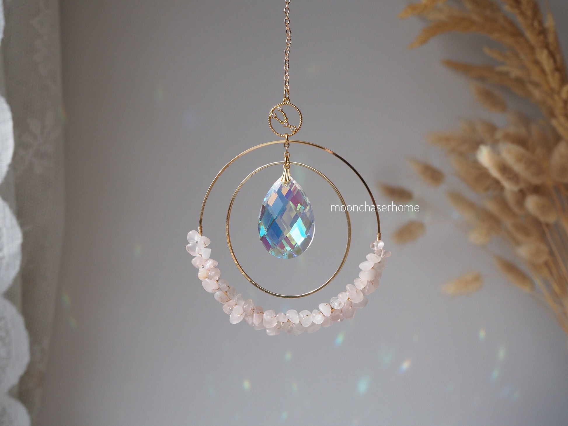 Birthday gift Zodiac Suncatcher with birthstone, Aziza prism, car charm with gemstones, horoscope gift