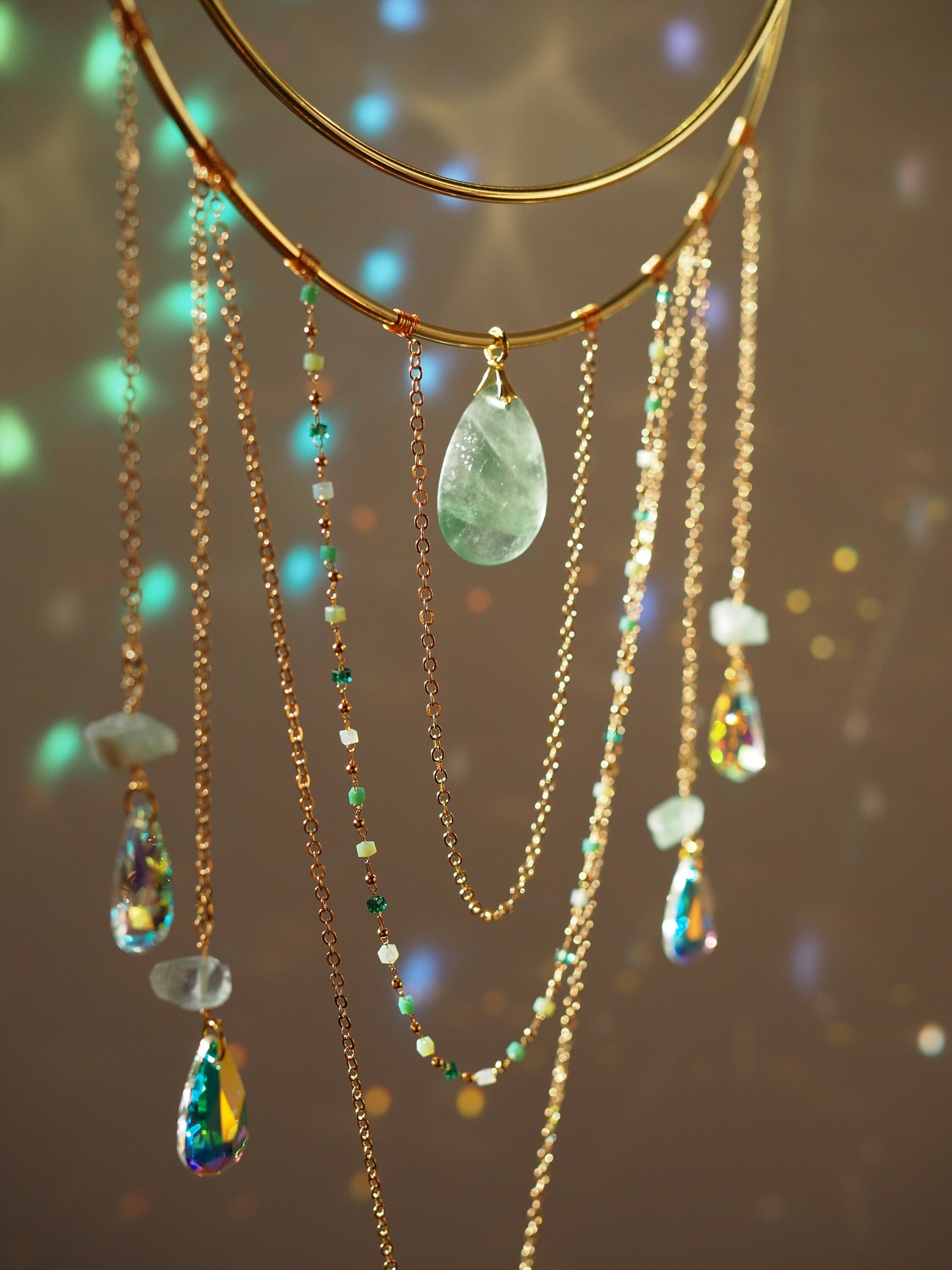 Nova Fluorite crystal suncatcher 19cm/7,4″ gold circle big suncatcher