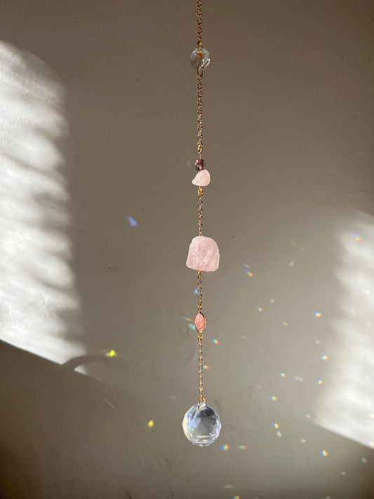 Rosie suncatcher for window, prism, window decor, rose quartz sonnenfänger