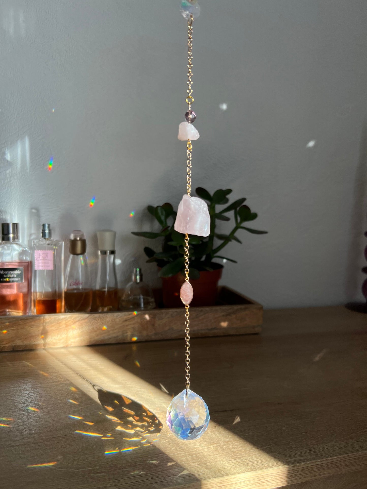 Rosie suncatcher for window, prism, window decor, rose quartz sonnenfänger