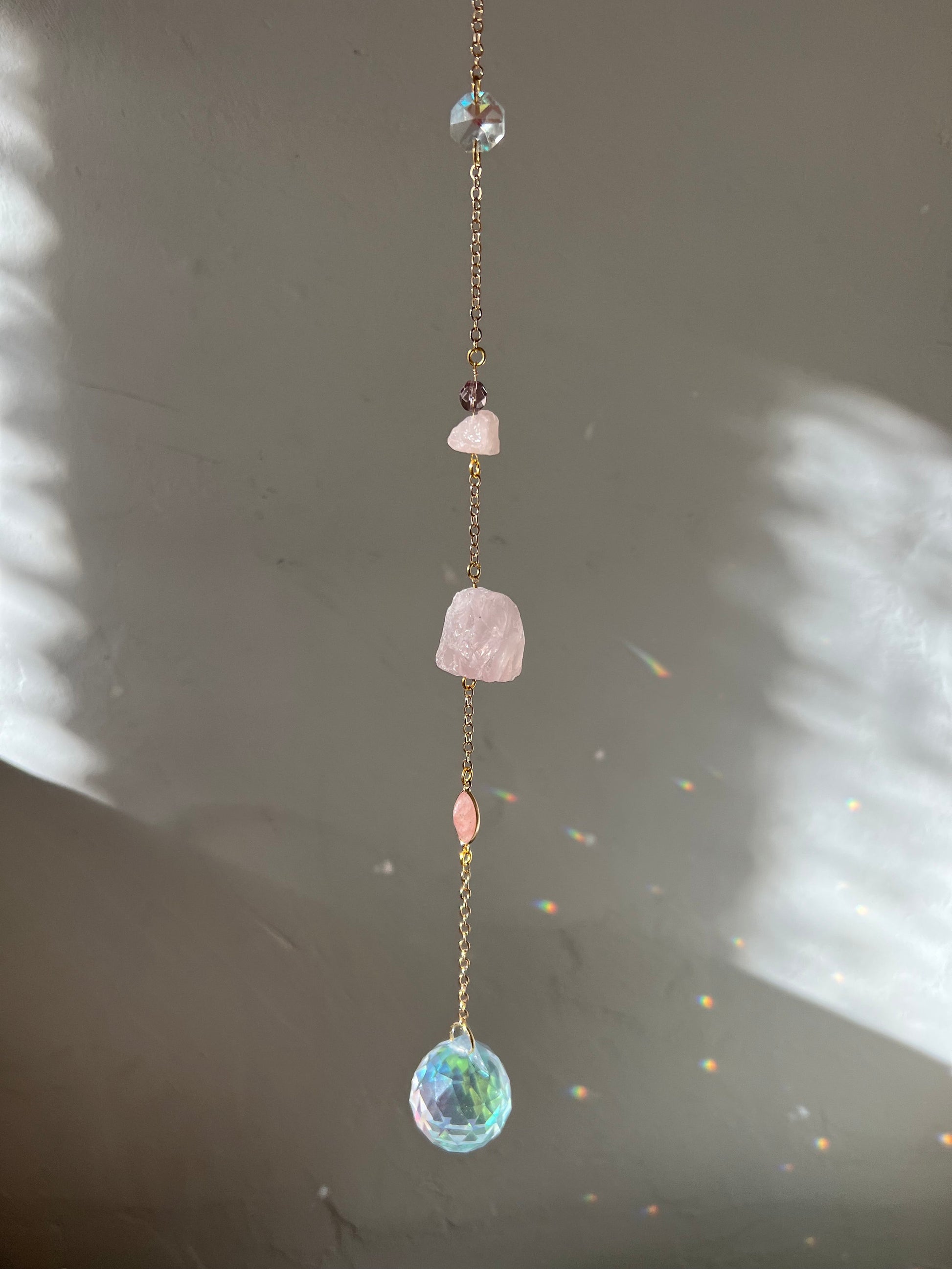 Rosie suncatcher for window, prism, window decor, rose quartz sonnenfänger