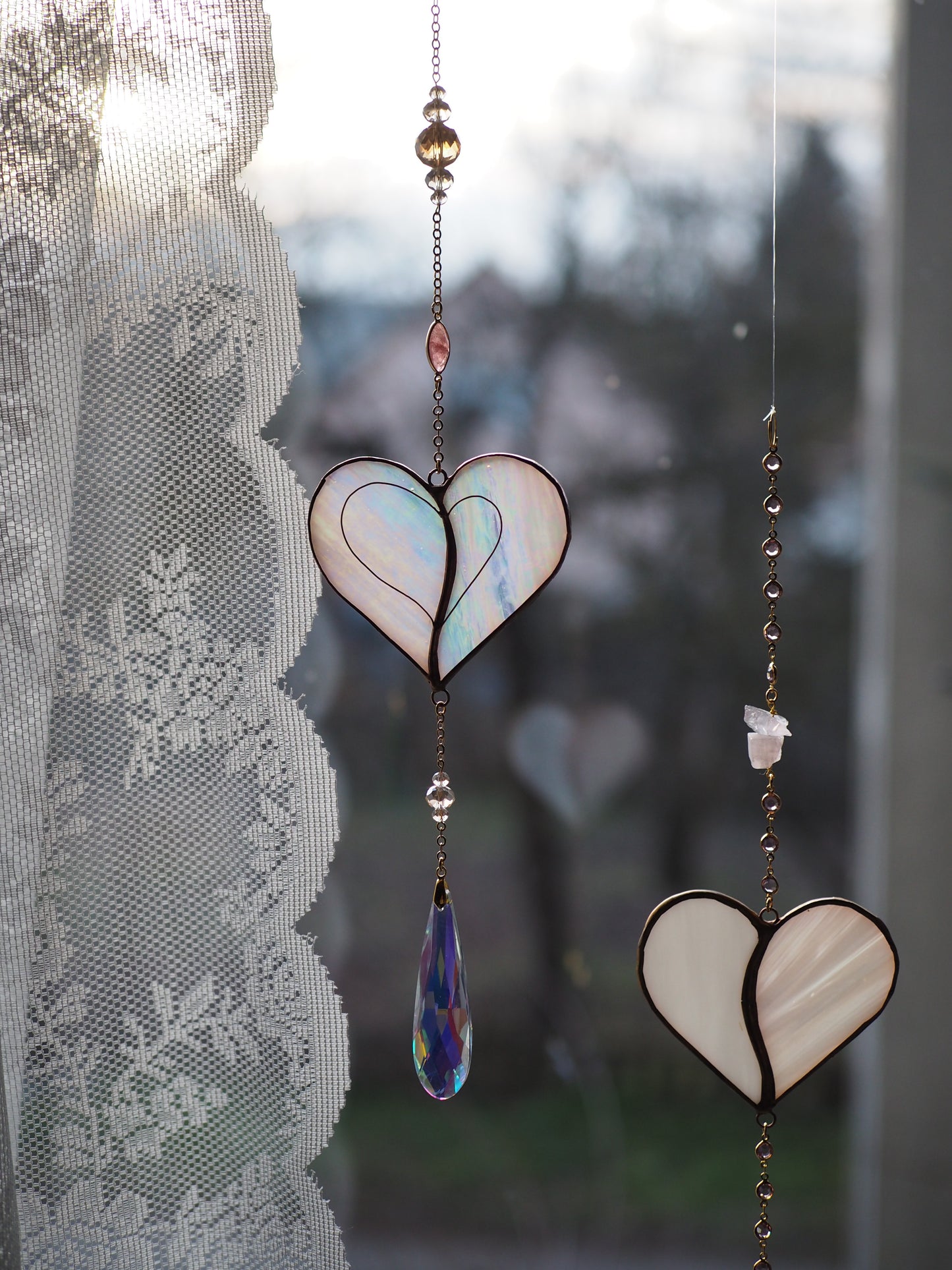 Stained glass window hangings heart suncatchers