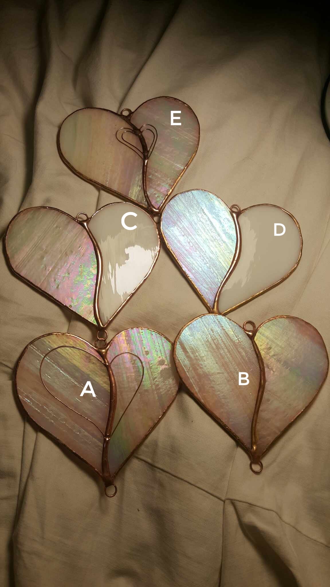 Stained glass window hangings heart suncatchers